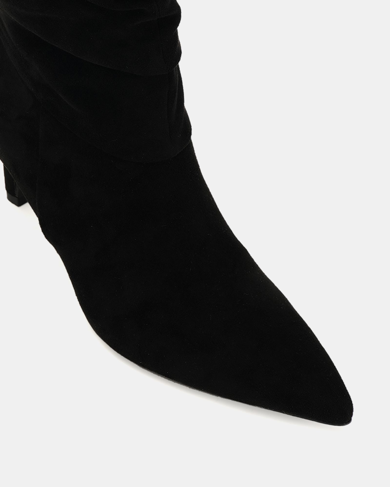 Georgia Black ruched mid heel point boot