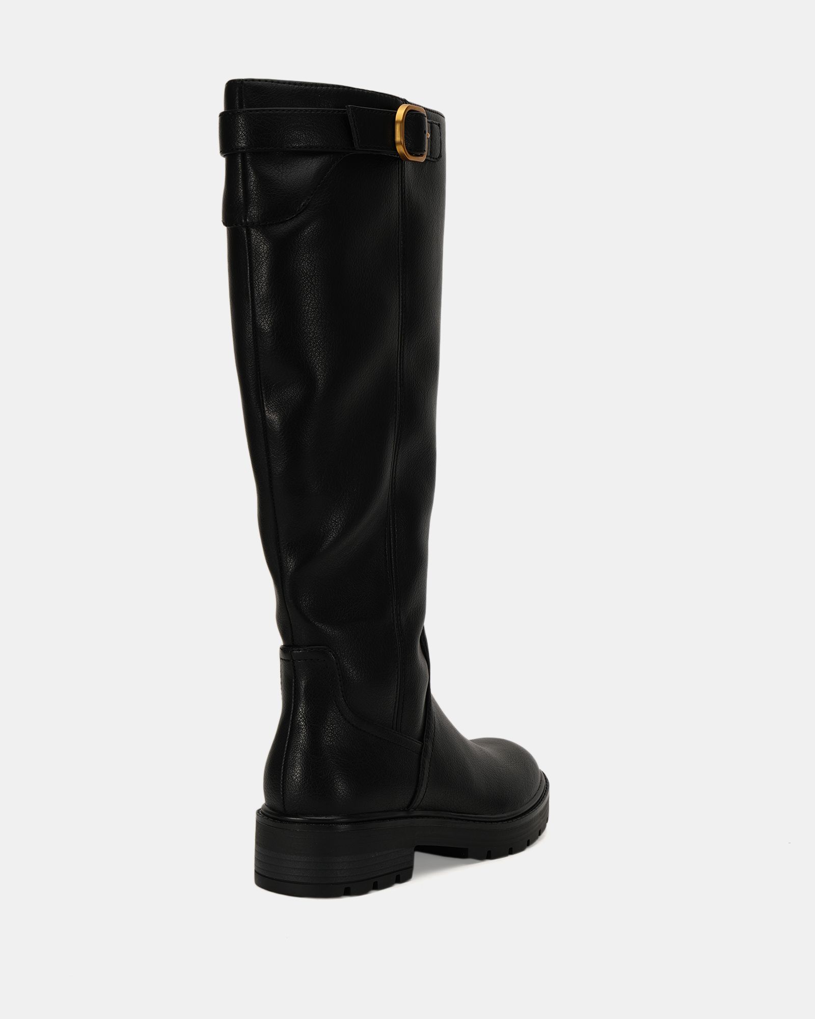 Giovanna Black flat knee buckle boot