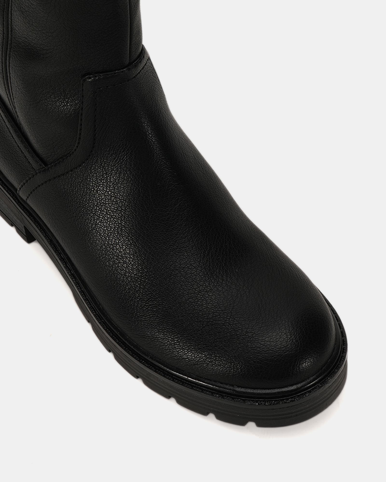 Giovanna Black flat knee buckle boot