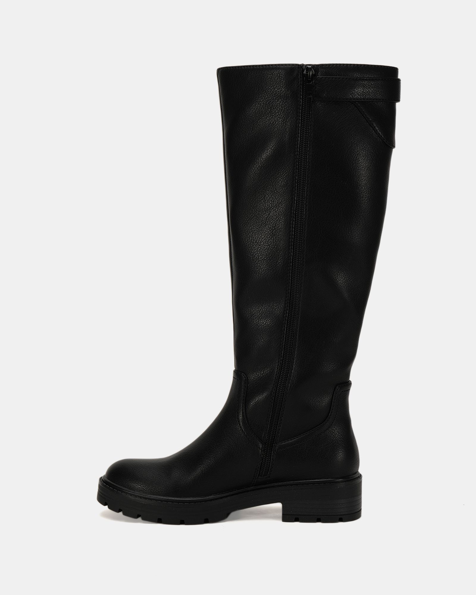 Giovanna Black flat knee buckle boot