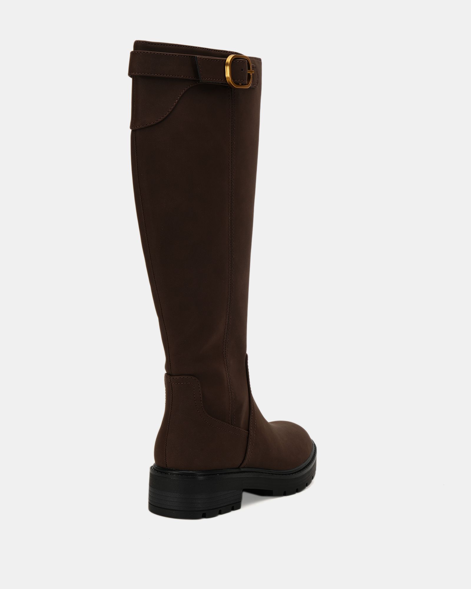 Giovanna Brown flat knee buckle boot