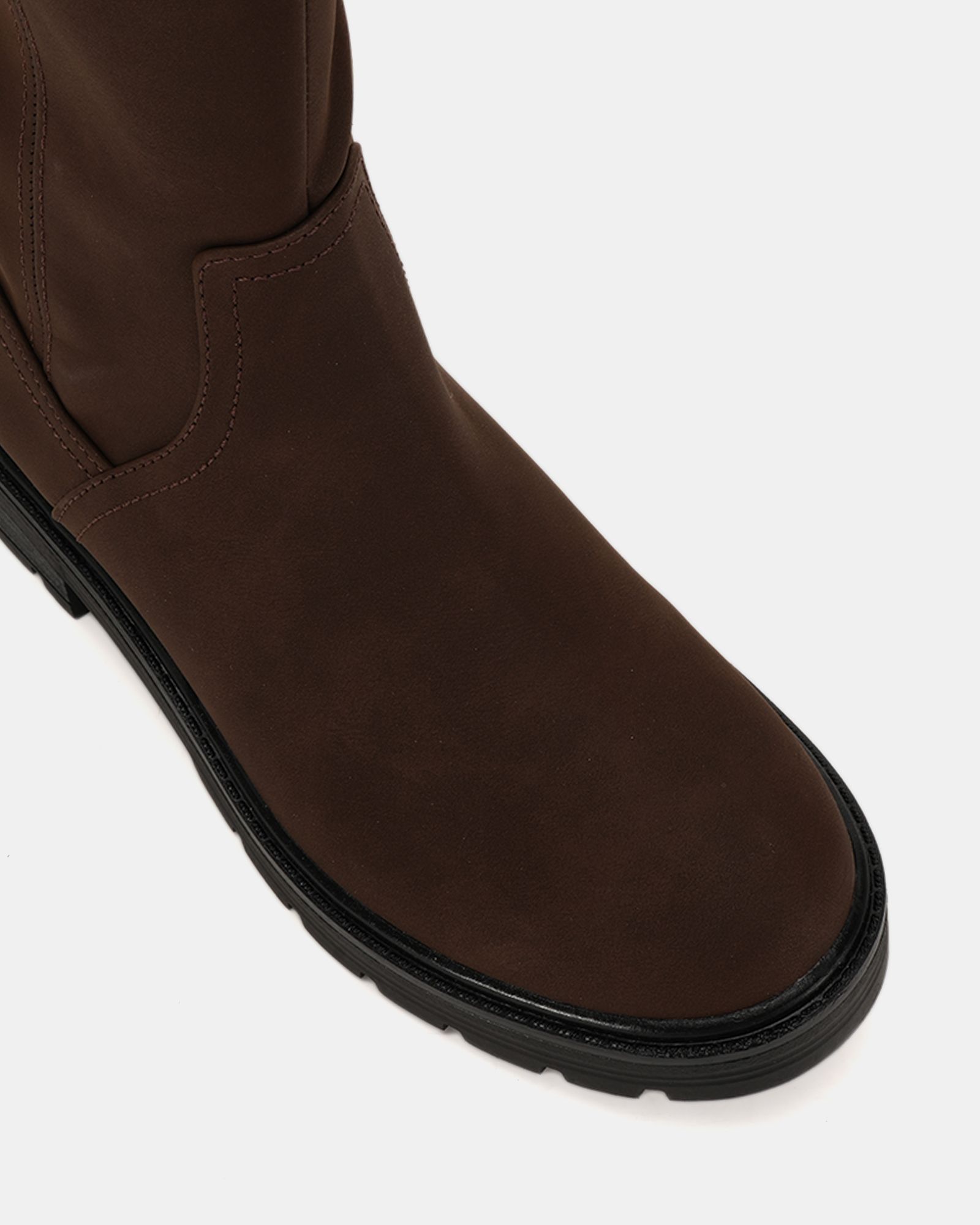 Giovanna Brown flat knee buckle boot