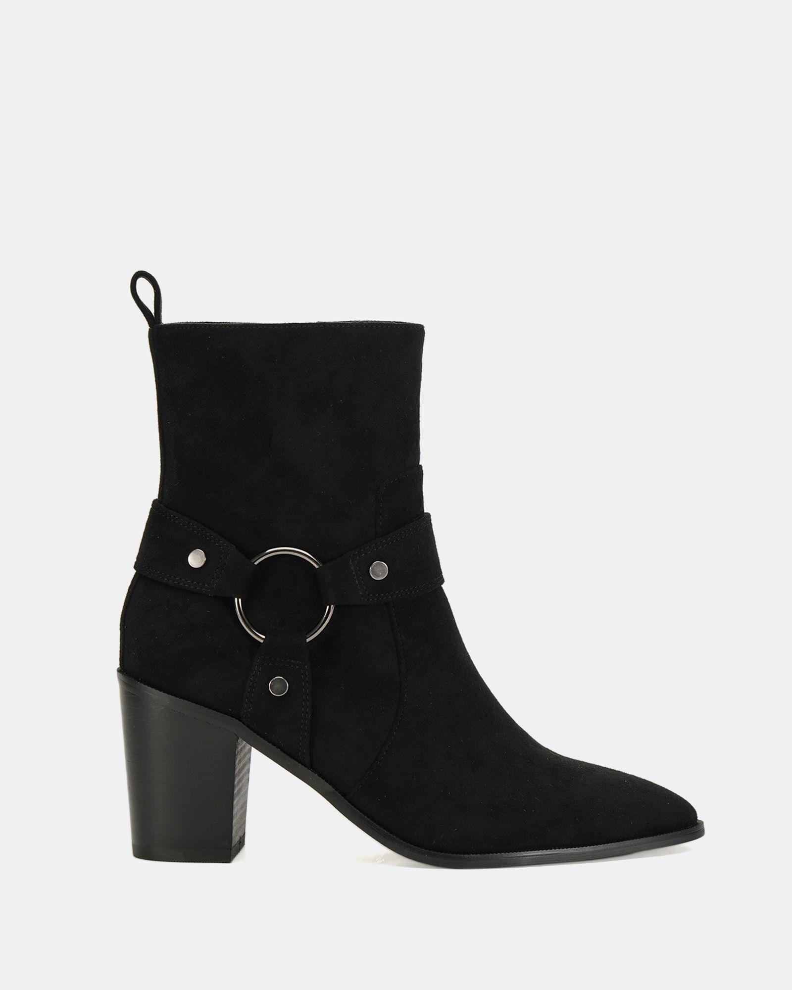 Giselle Black Block Heel Harness Ankle Boot