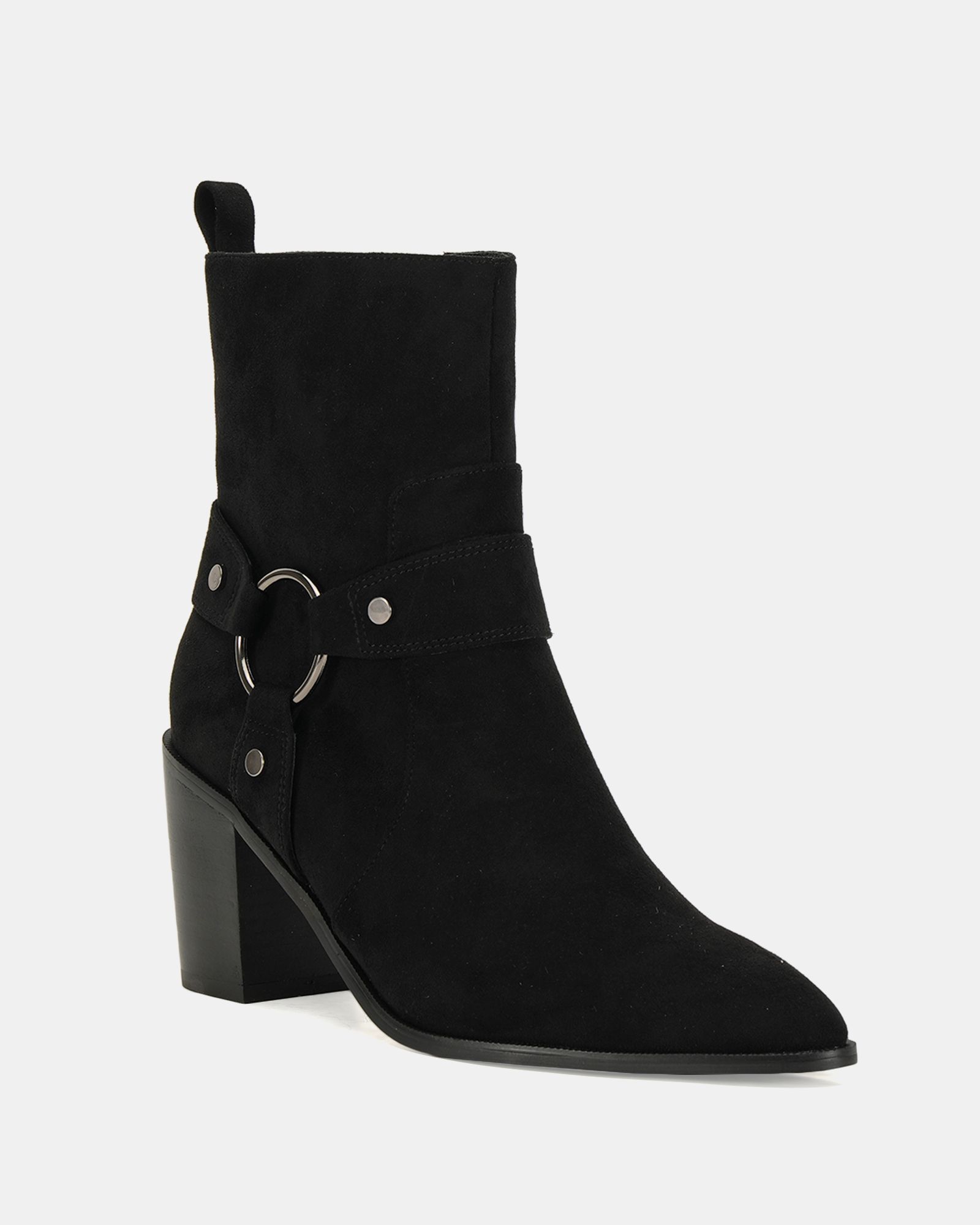 Giselle Black Block Heel Harness Ankle Boot