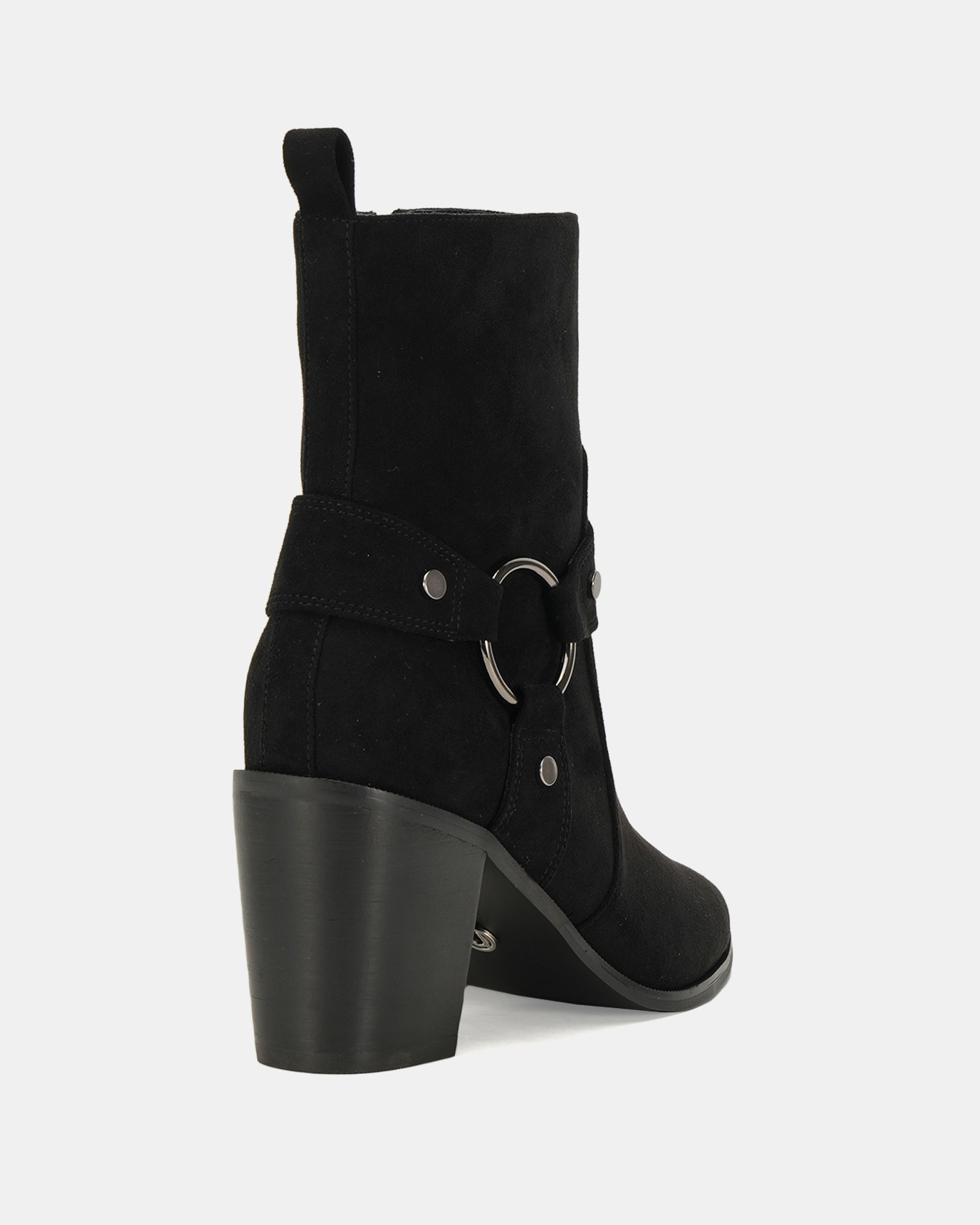 Giselle Black Block Heel Harness Ankle Boot