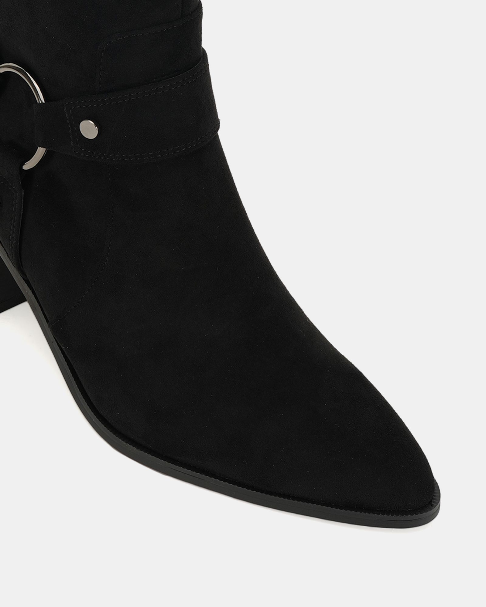 Giselle Black Block Heel Harness Ankle Boot