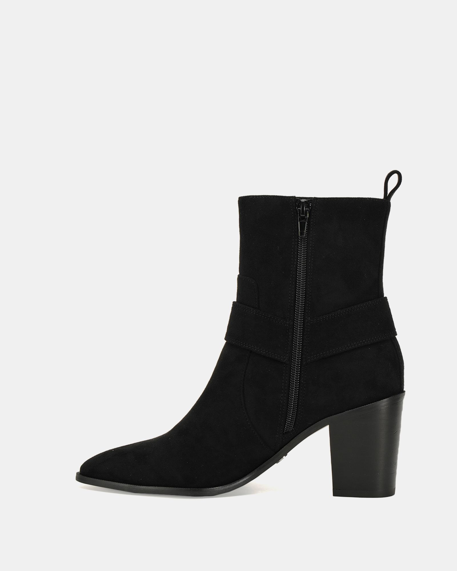 Giselle Black Block Heel Harness Ankle Boot