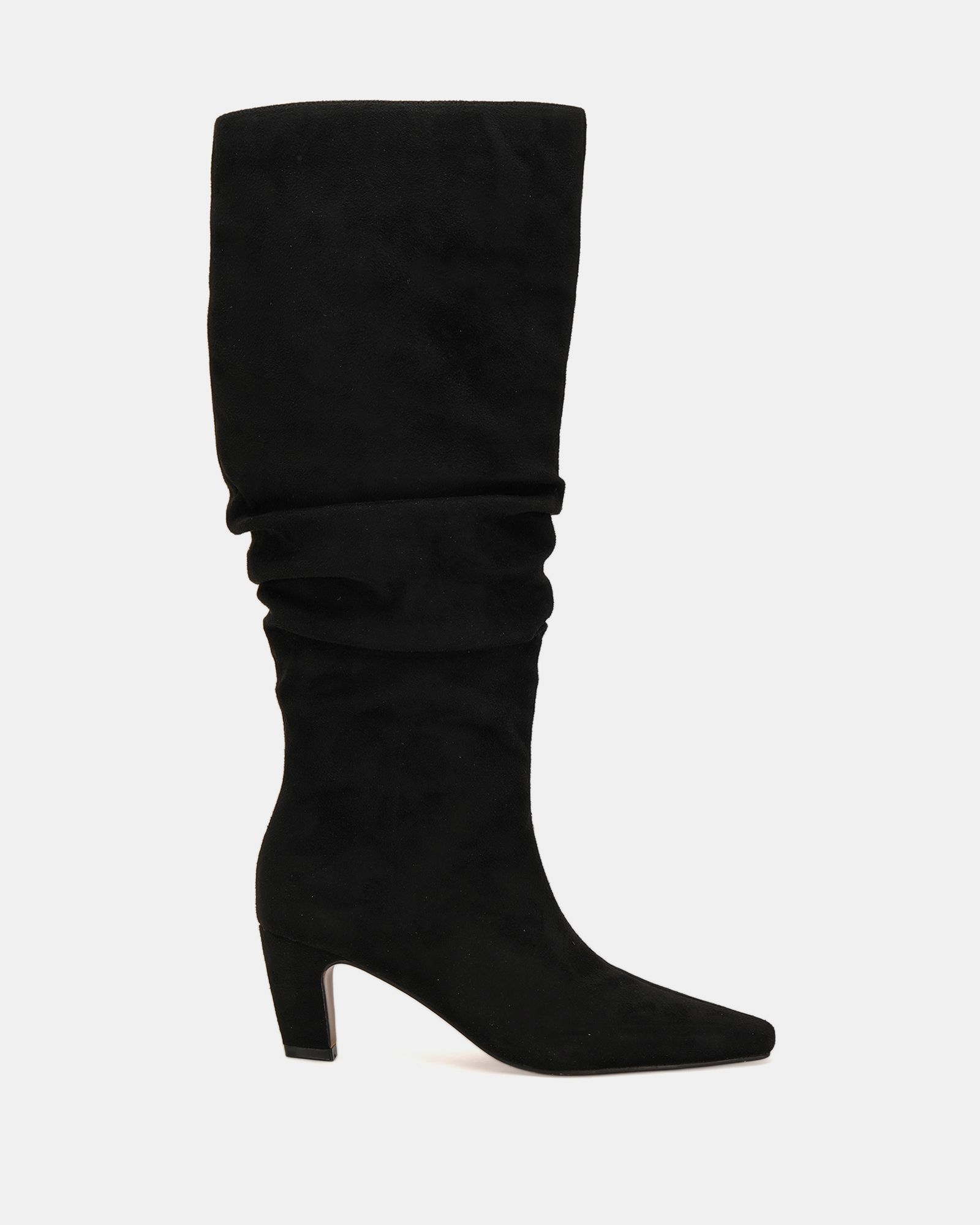 Grace Black Mid heel point ruched knee boot