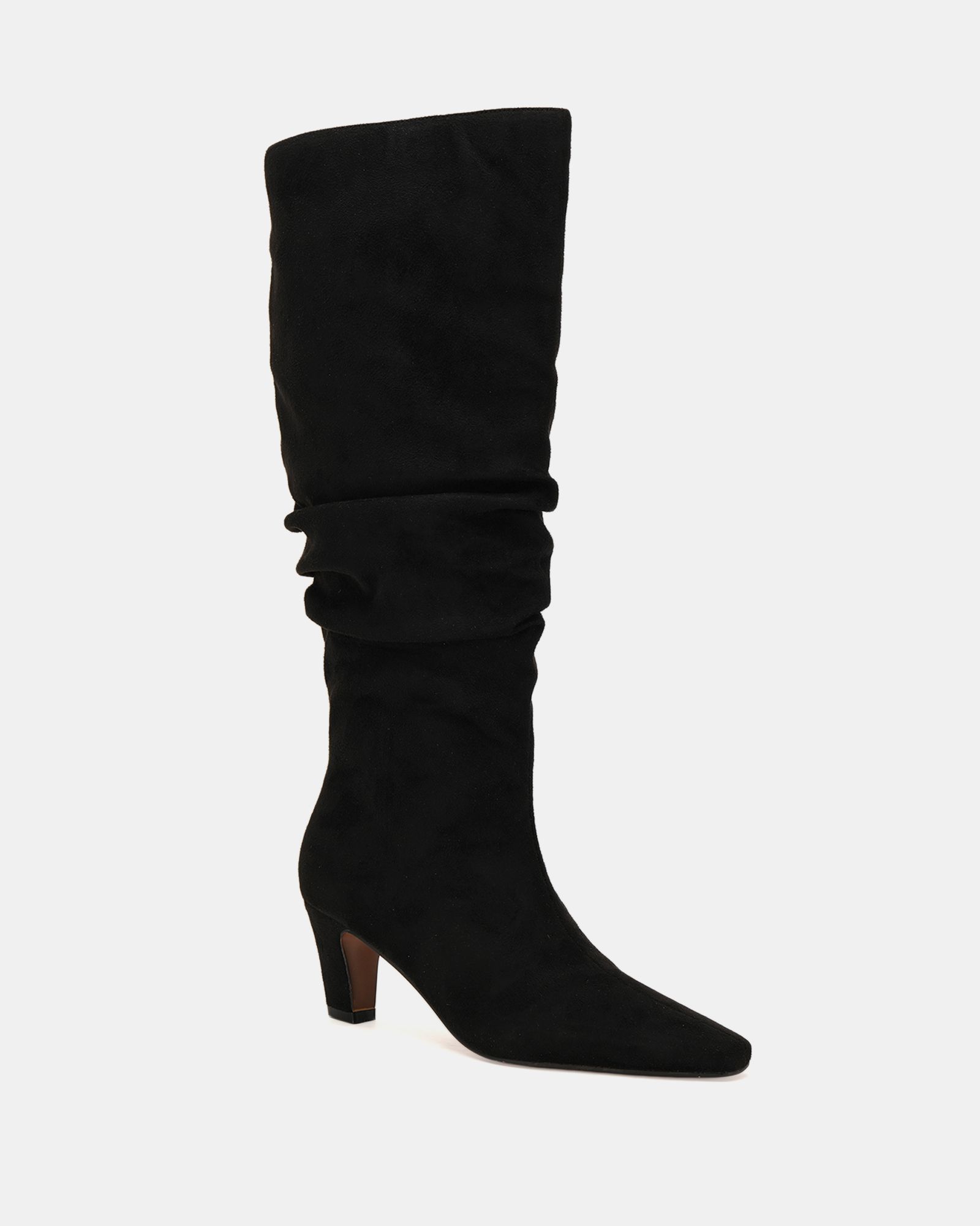 Grace Black Mid heel point ruched knee boot