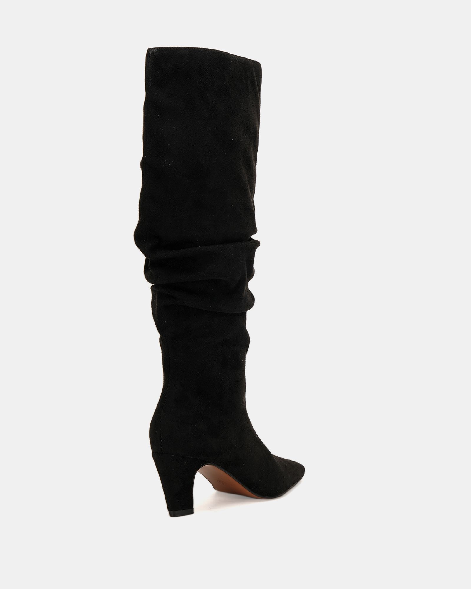 Grace Black Mid heel point ruched knee boot