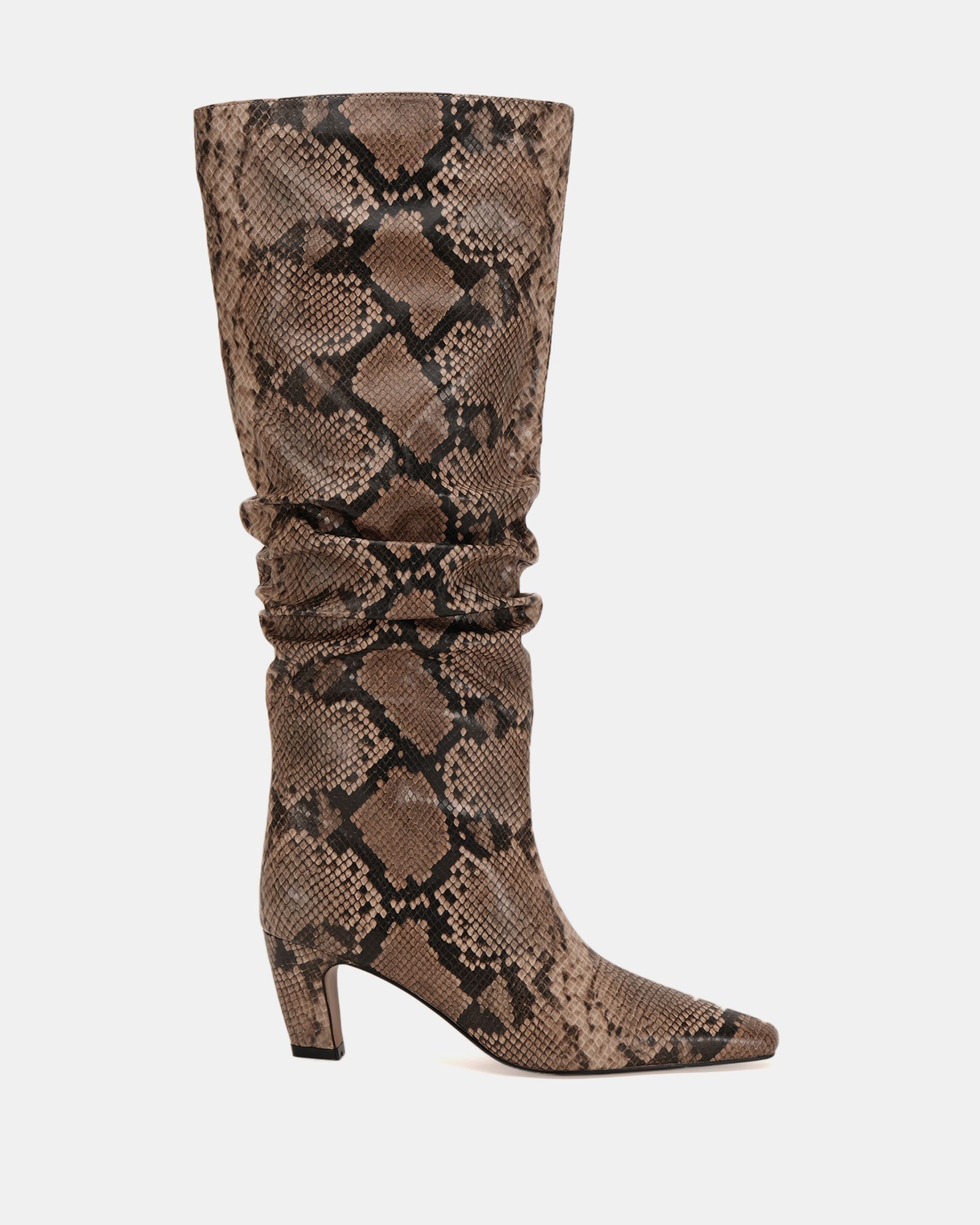 Grace Snake Mid heel point ruched knee boot