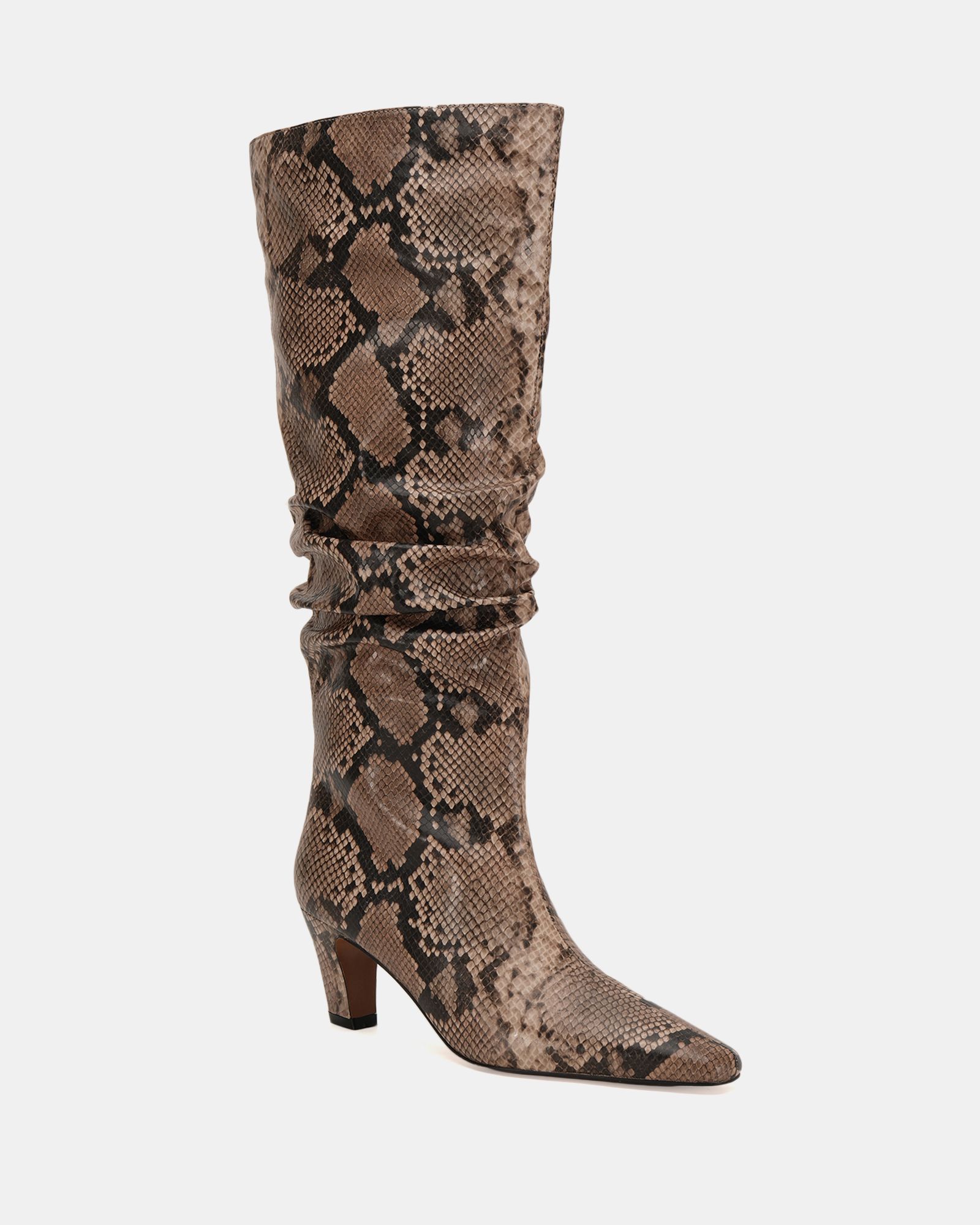 Grace Snake Mid heel point ruched knee boot