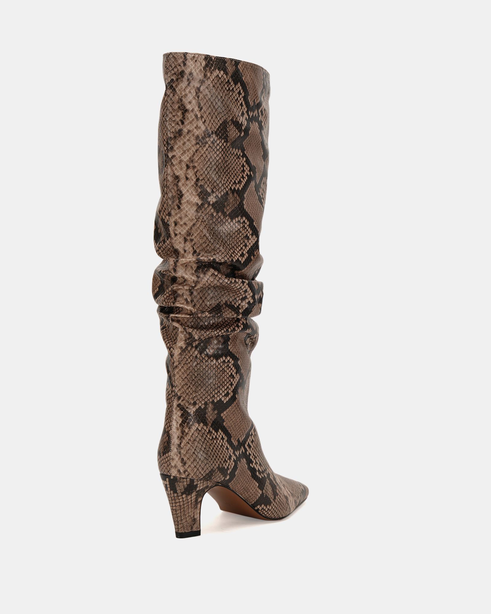 Grace Snake Mid heel point ruched knee boot