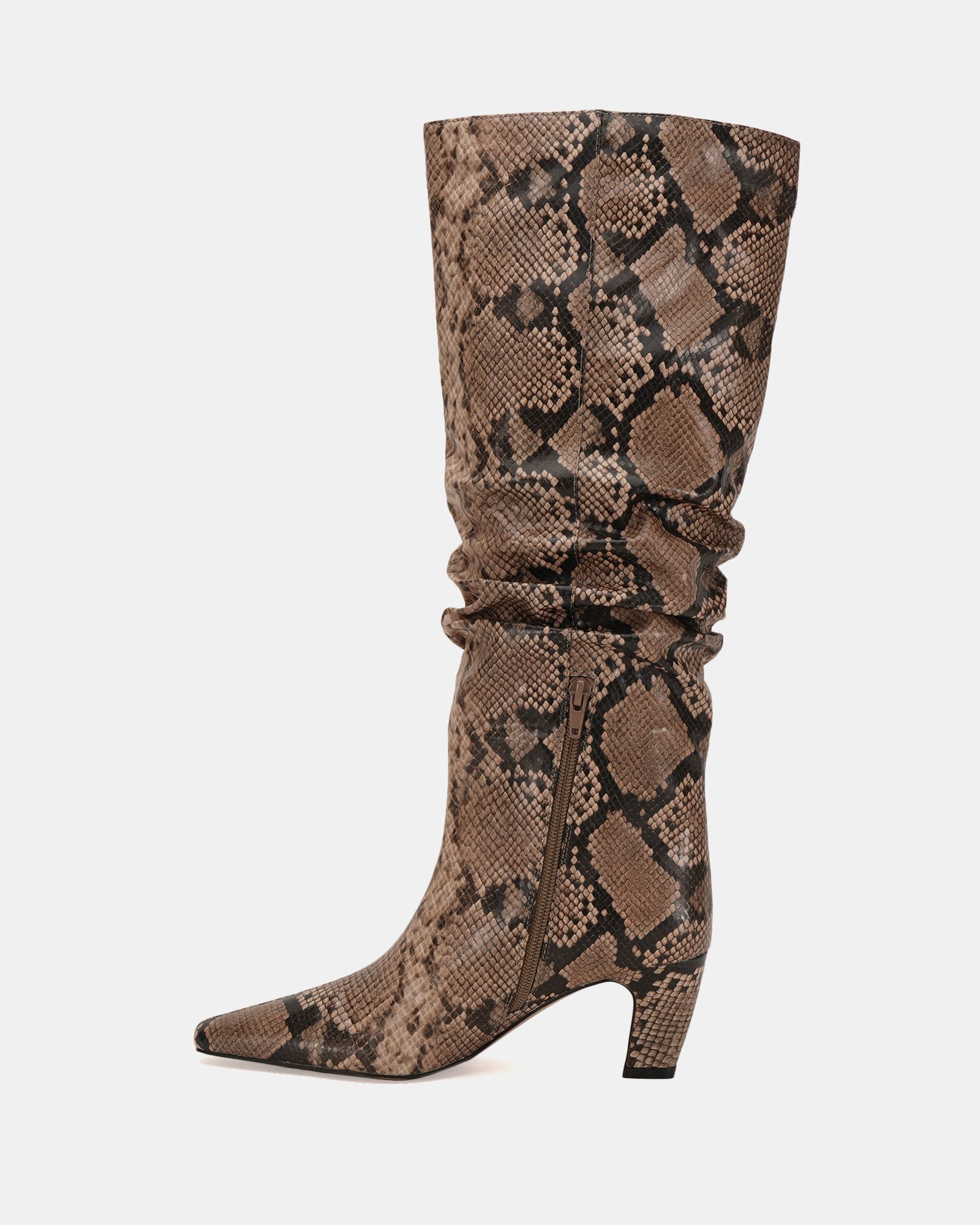 Grace Snake Mid heel point ruched knee boot