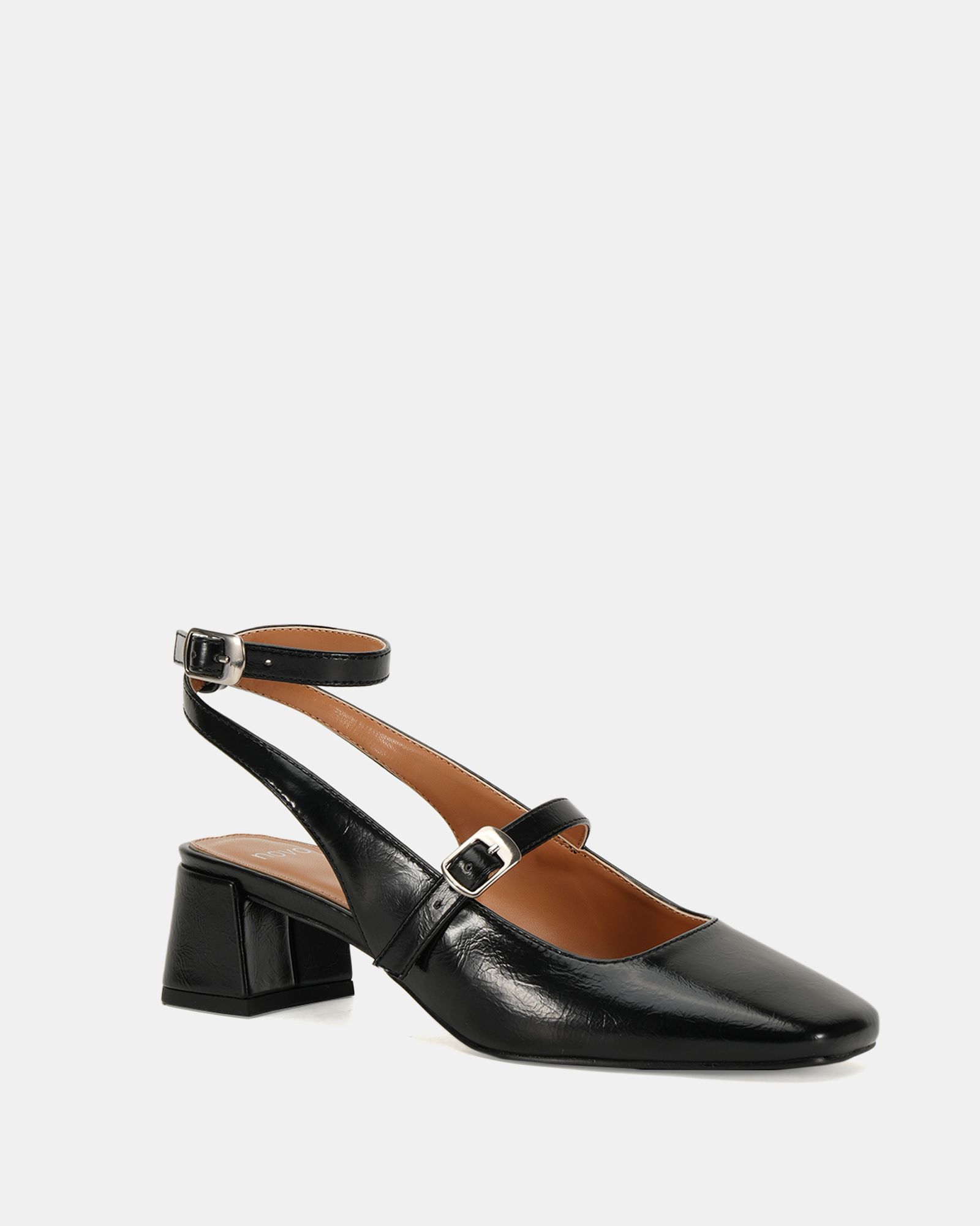 Hazel Black Low block heel ankle strap mary jane shoe