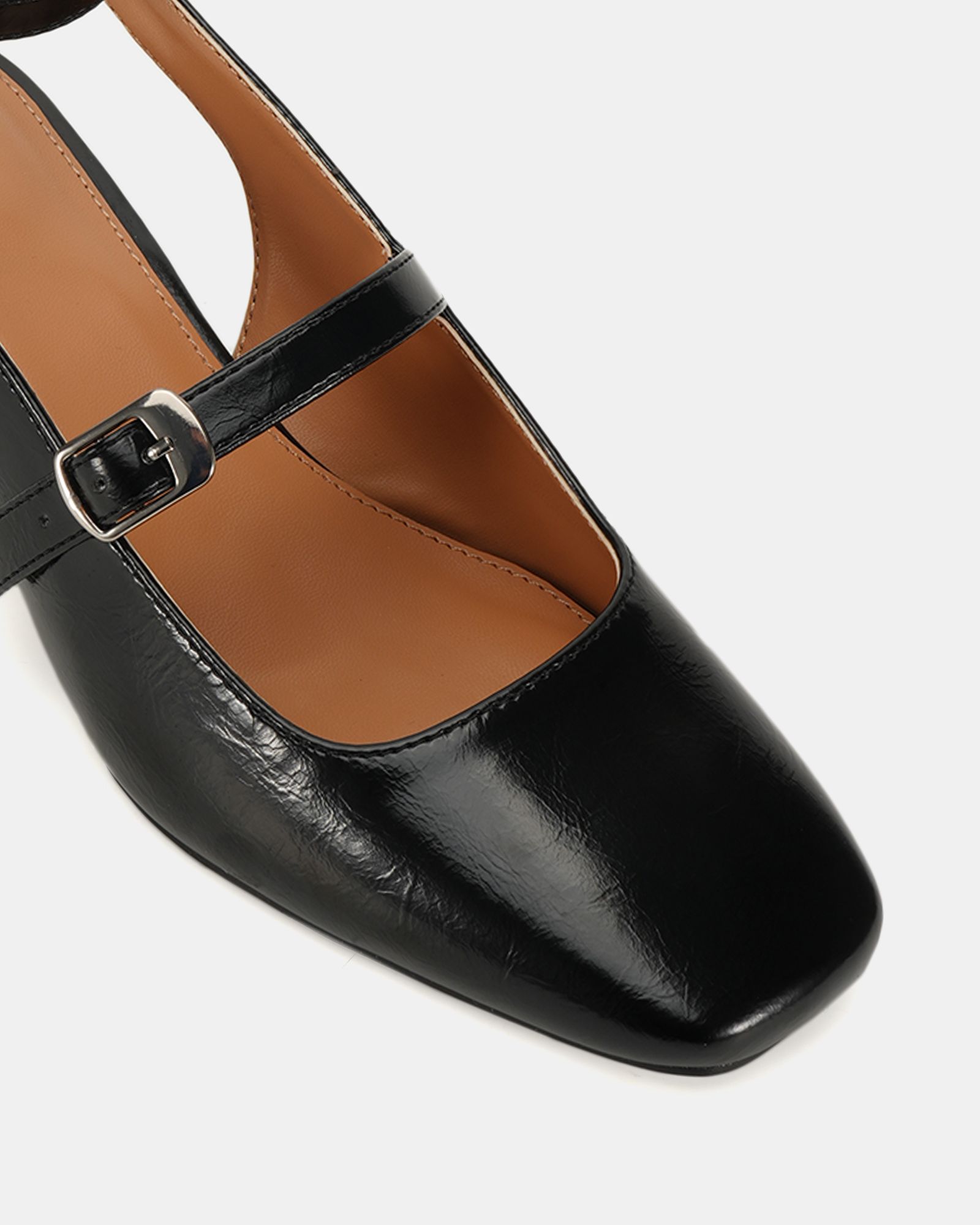 Hazel Black Low block heel ankle strap mary jane shoe
