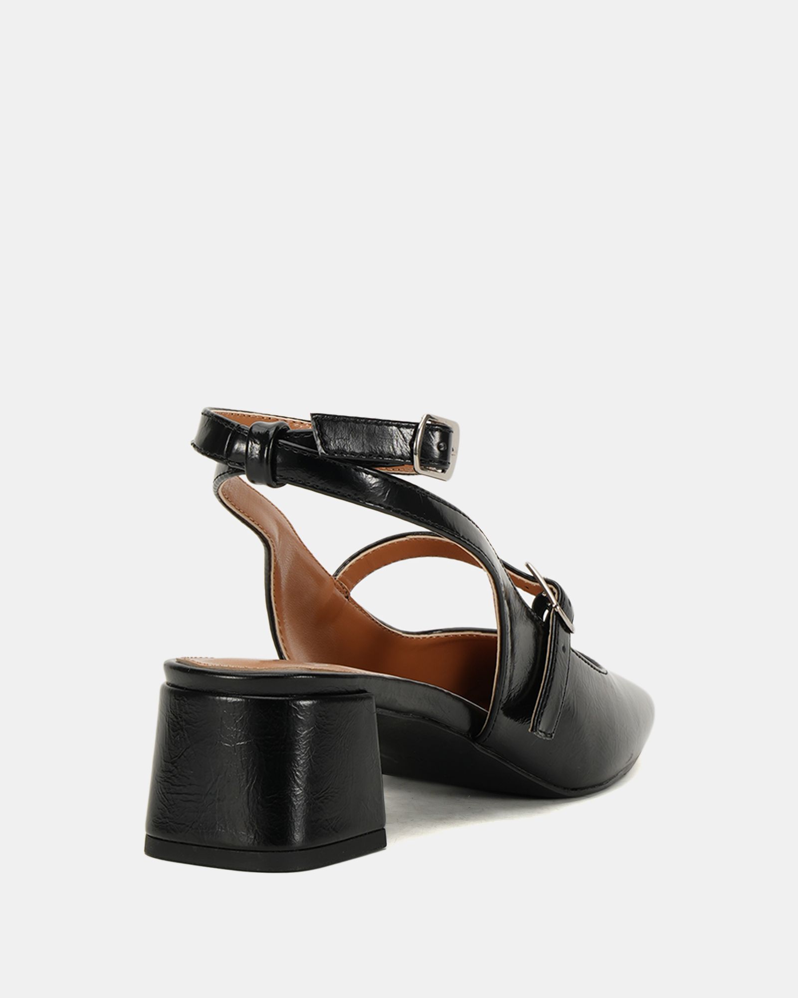 Hazel Black Low block heel ankle strap mary jane shoe