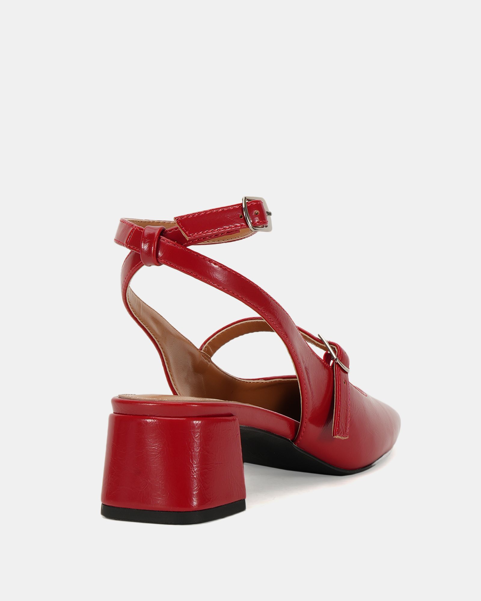 Hazel Red Low block heel ankle strap mary jane shoe