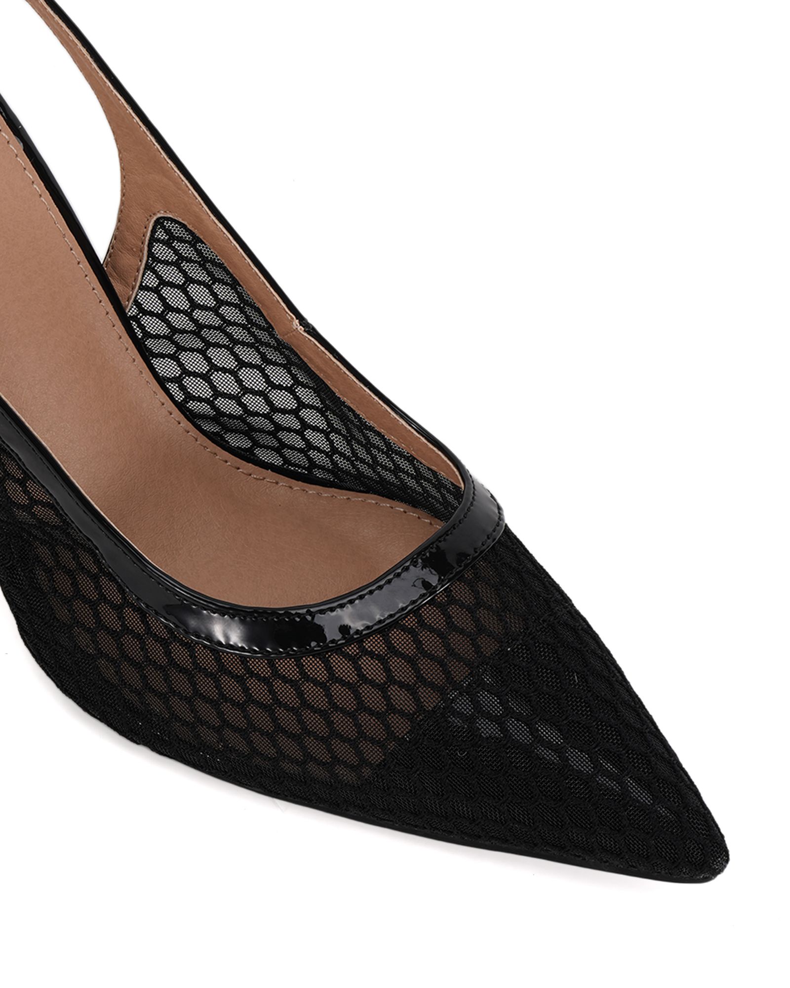 Wide Fit ILONA Black Mesh Point Slingback Court