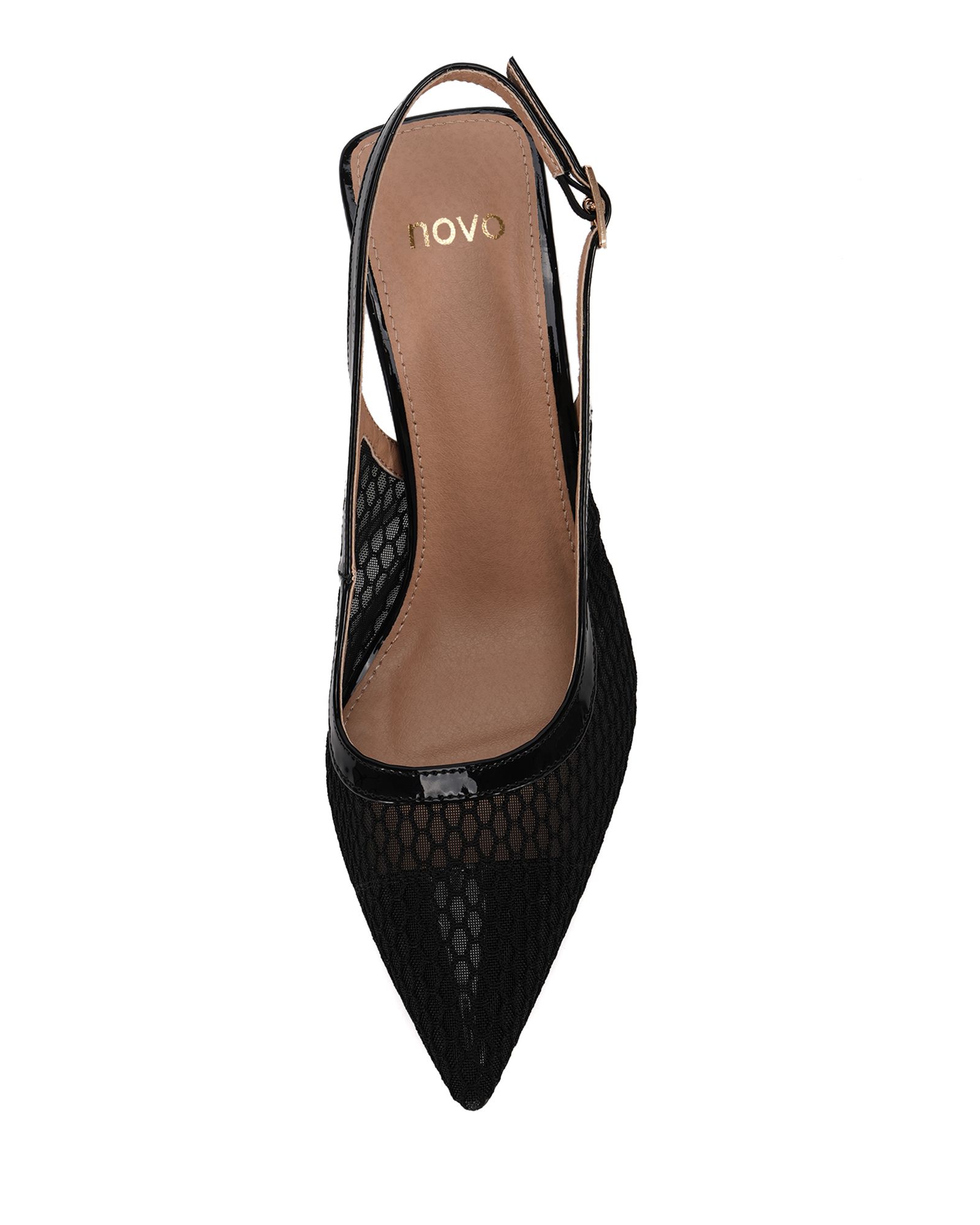 Wide Fit ILONA Black Mesh Point Slingback Court
