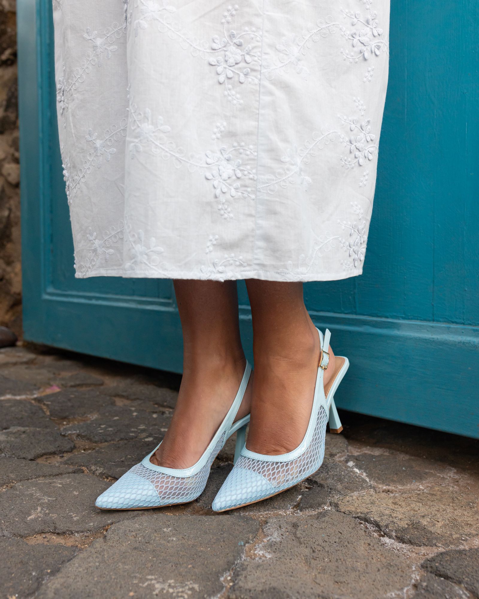 ILONA Blue Mesh Point Slingback Court