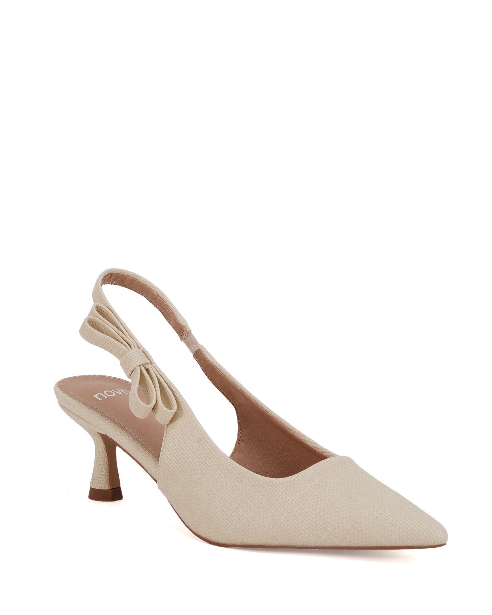 Wide Fit INDI Natural Bow Low Heel Point Slingback Court