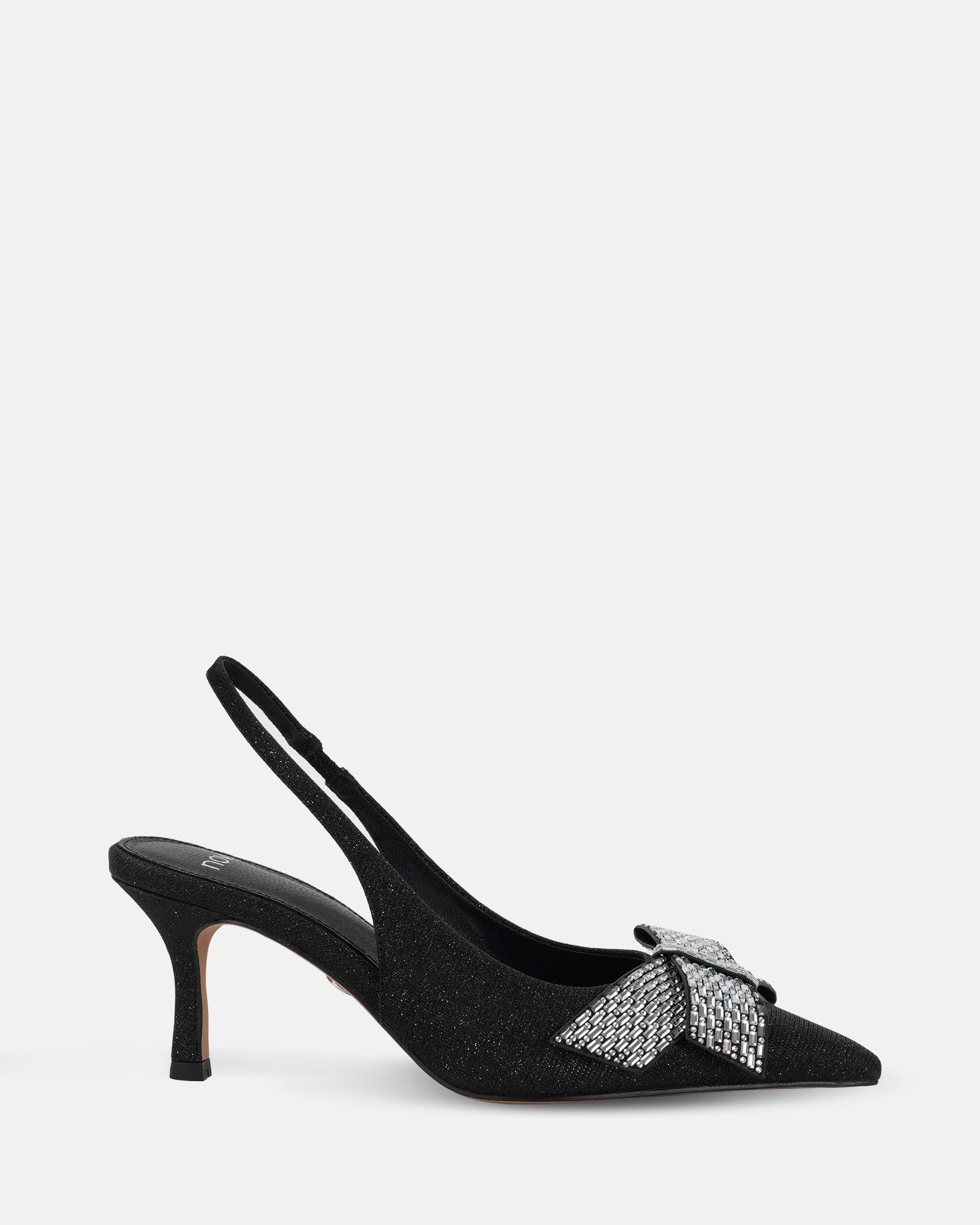 Isernia Black Luxe Diamante Bow Slingback Court