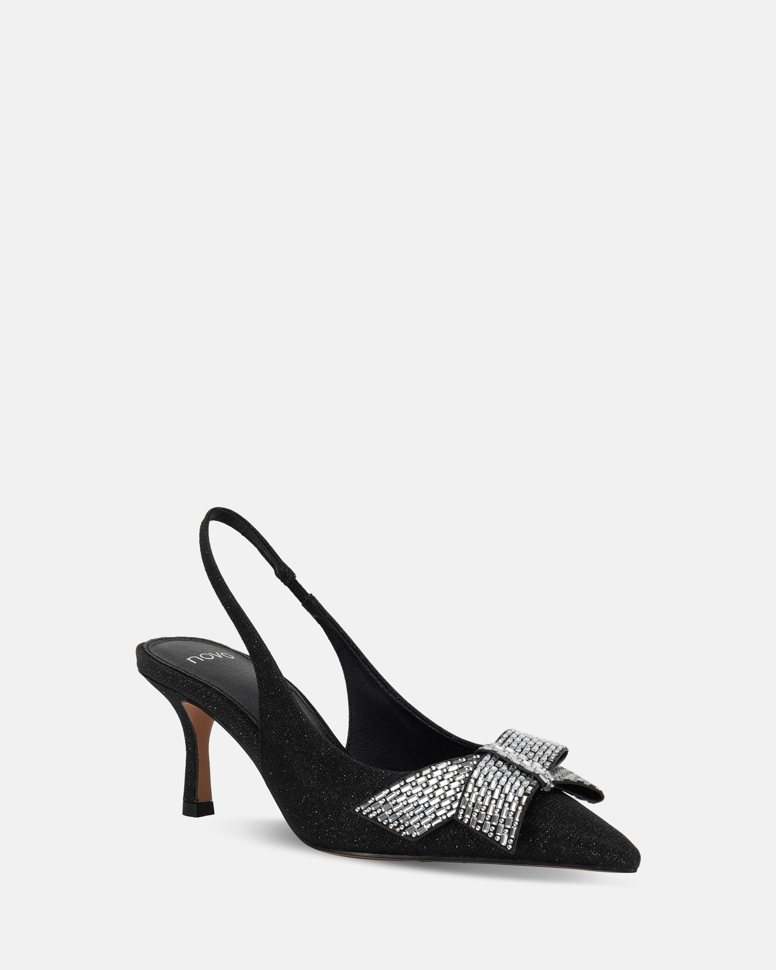 Isernia Black Luxe Diamante Bow Slingback Court