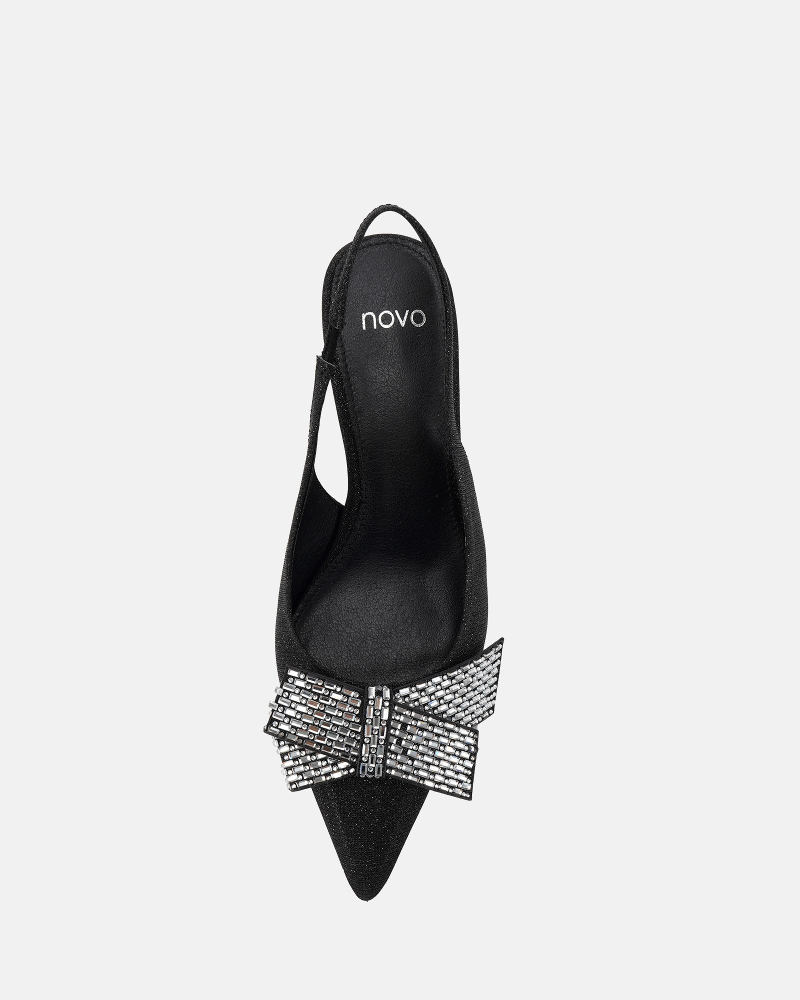Isernia Black Luxe Diamante Bow Slingback Court