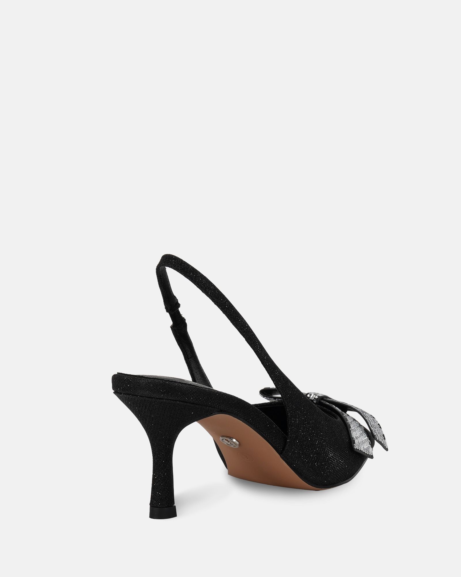 Isernia Black Luxe Diamante Bow Slingback Court