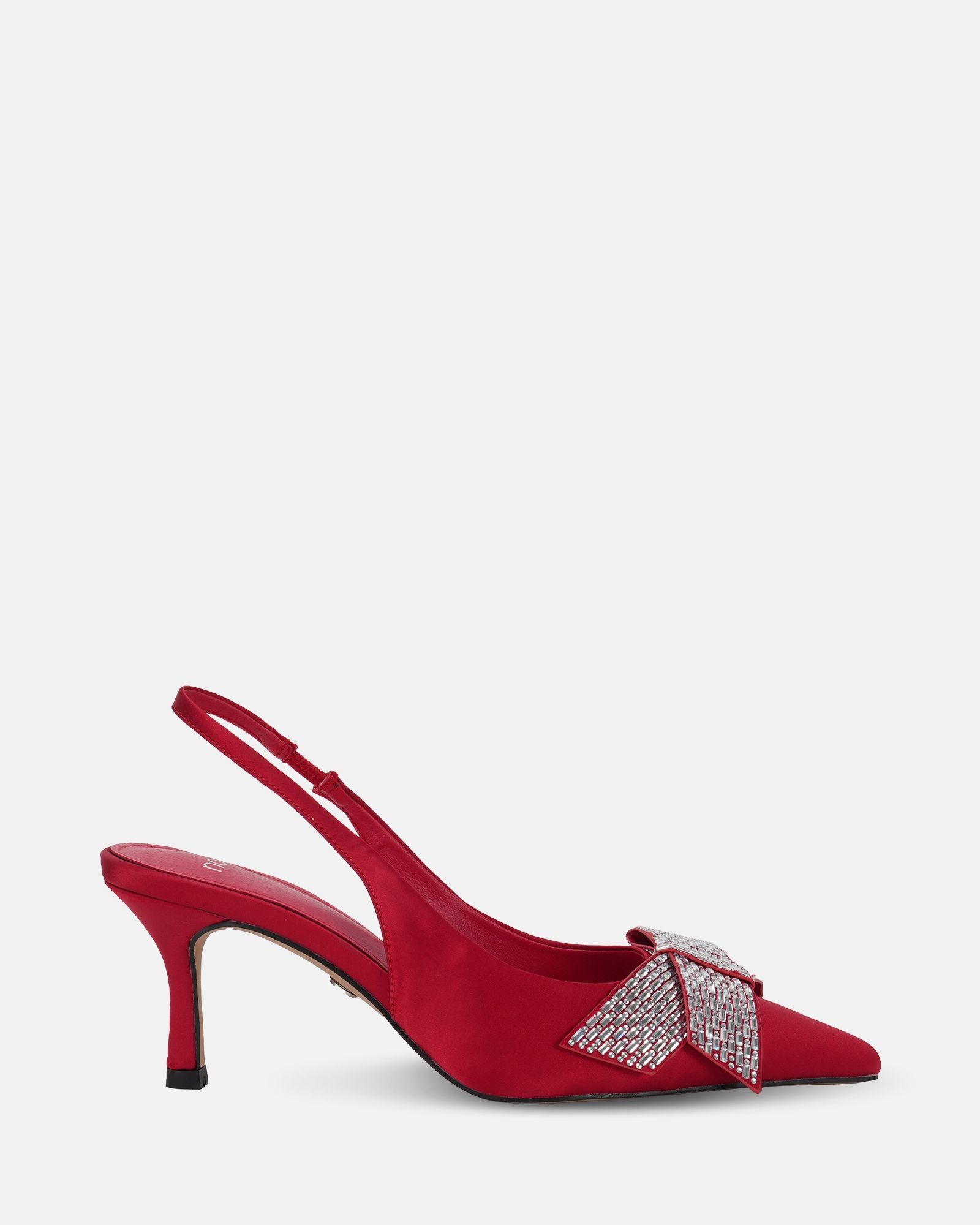 Wide Fit Isernia Red Luxe Diamante Bow Slingback Court