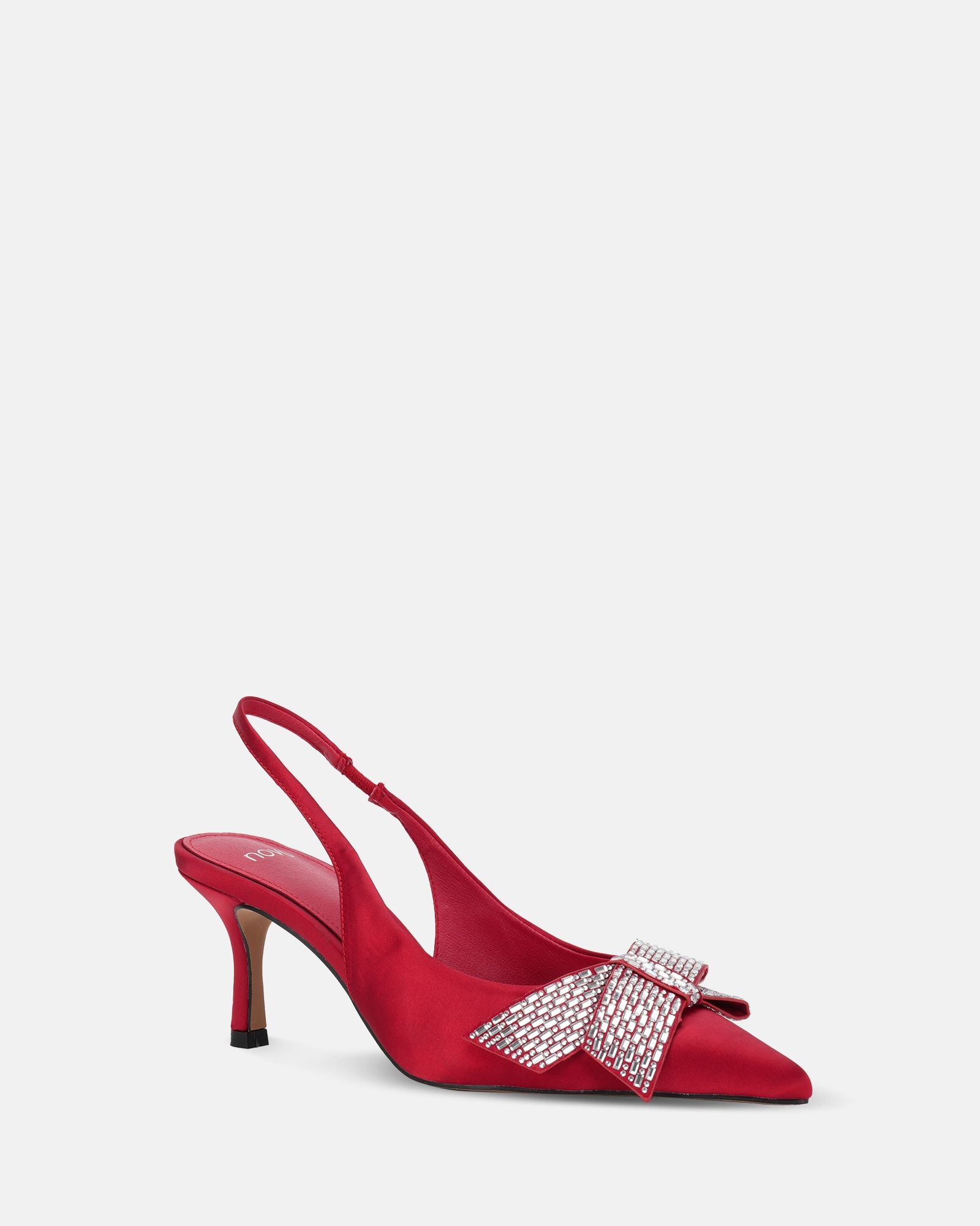 Wide Fit Isernia Red Luxe Diamante Bow Slingback Court