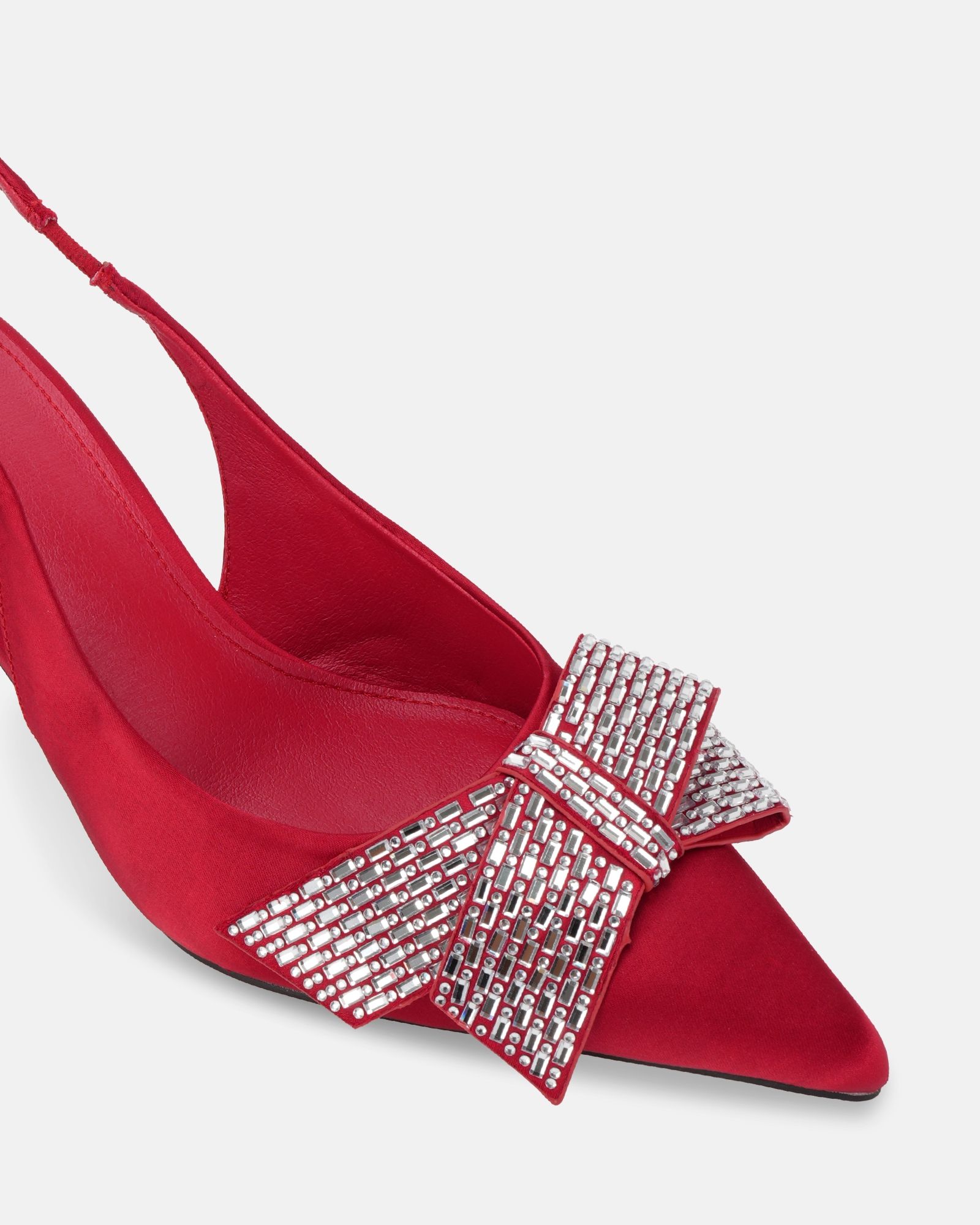 Wide Fit Isernia Red Luxe Diamante Bow Slingback Court