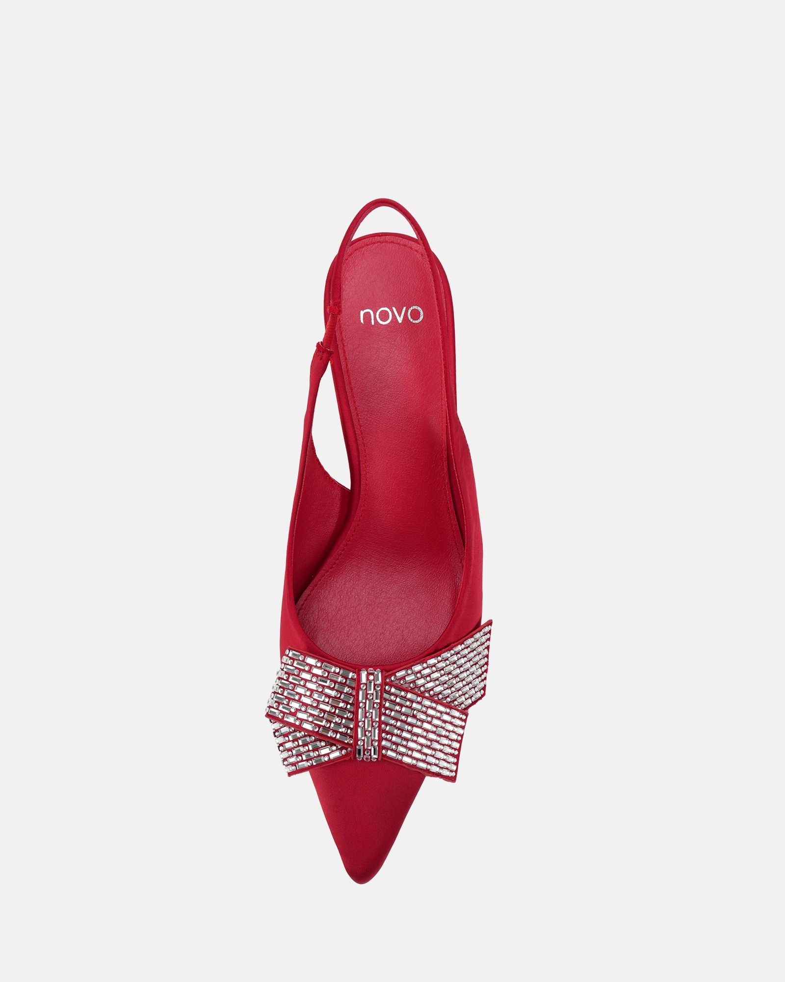 Wide Fit Isernia Red Luxe Diamante Bow Slingback Court