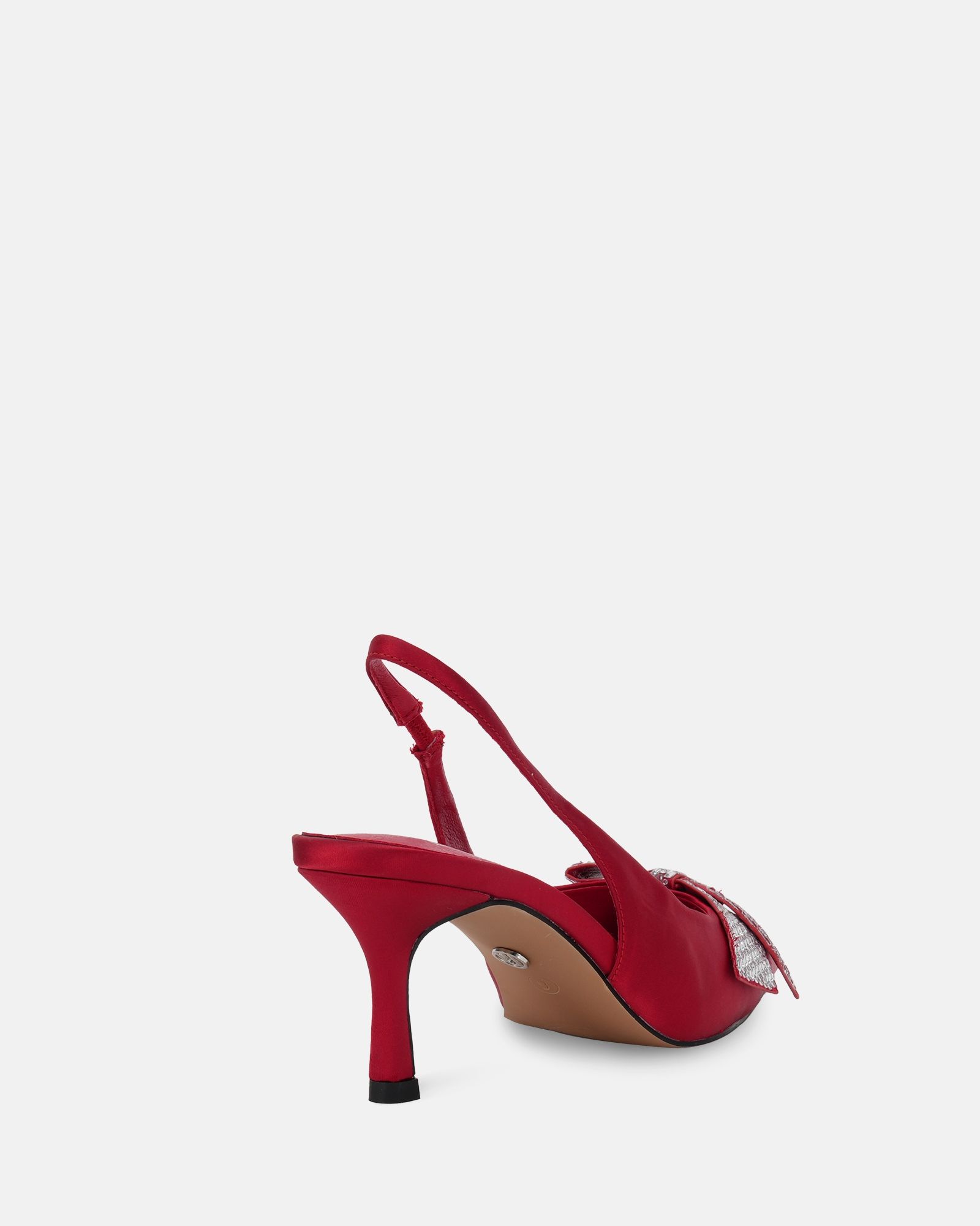 Wide Fit Isernia Red Luxe Diamante Bow Slingback Court