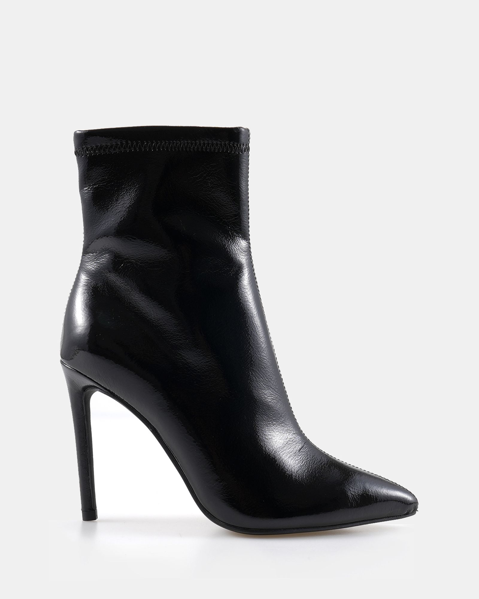 Katya Black Patent Point Stiletto Ankle Boot