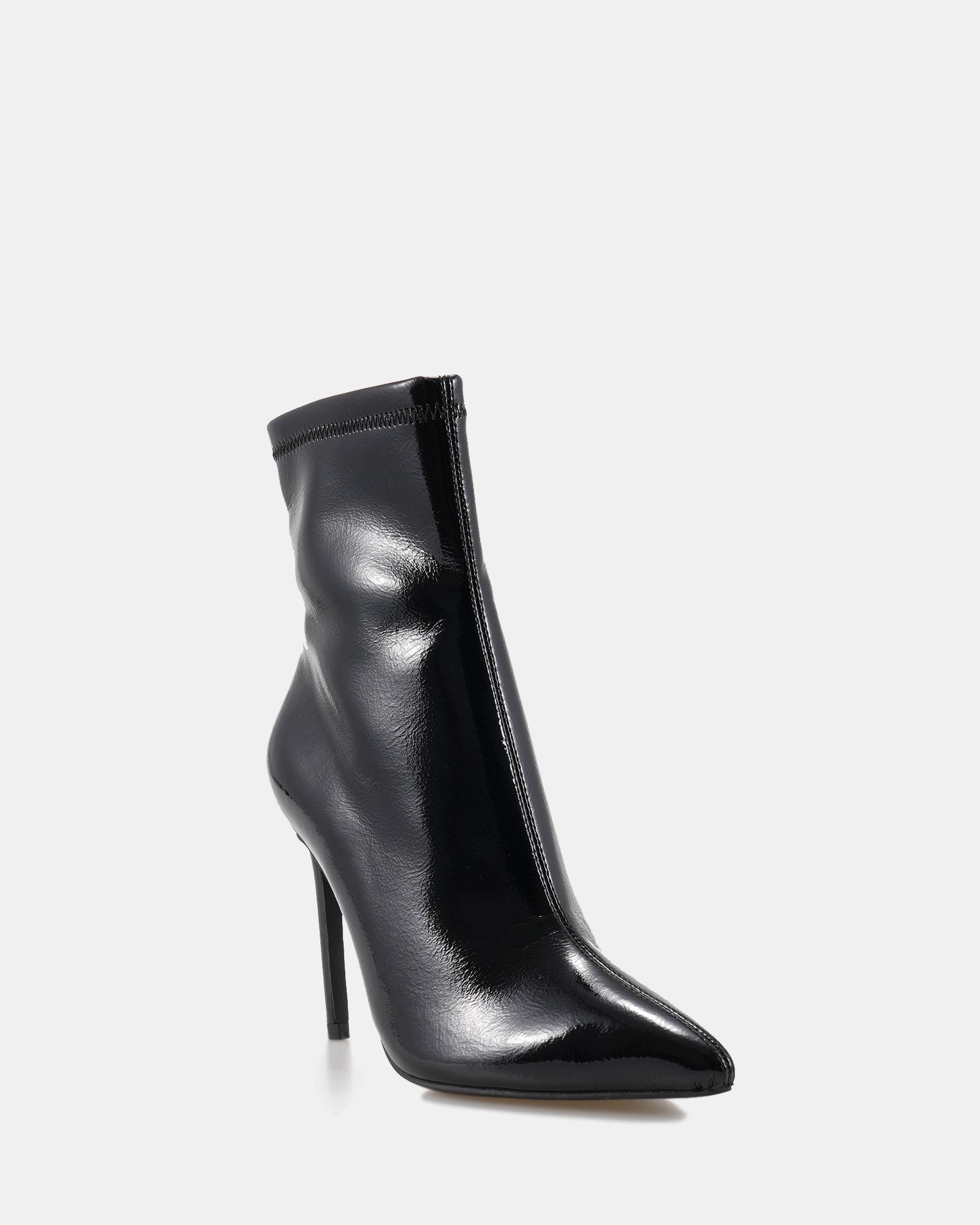 Wide Fit Katya Black Patent Point Stiletto Ankle Boot