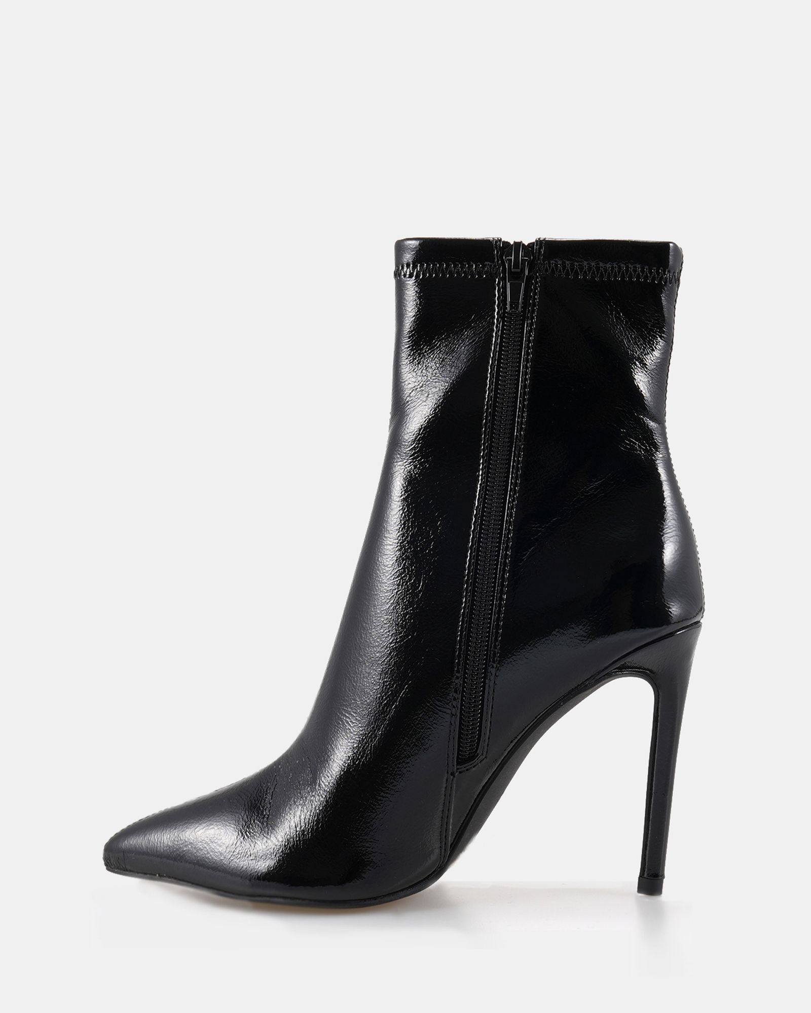 Katya Black Patent Point Stiletto Ankle Boot