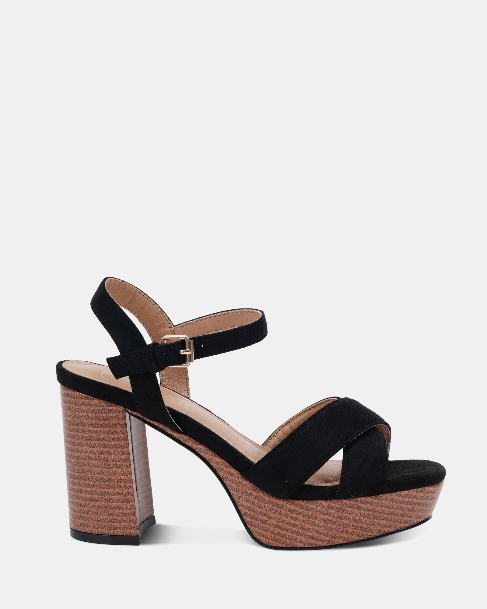 WIDE FIT MADISON Black Platform Heeled Sandal