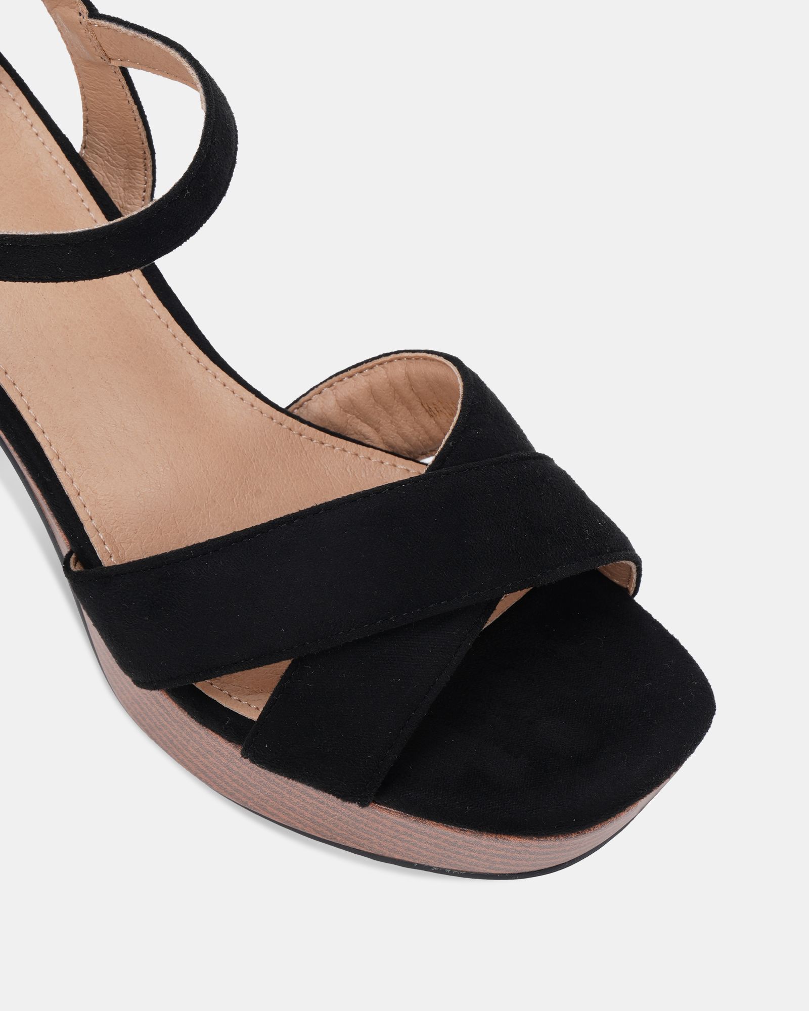 WIDE FIT MADISON Black Platform Heeled Sandal