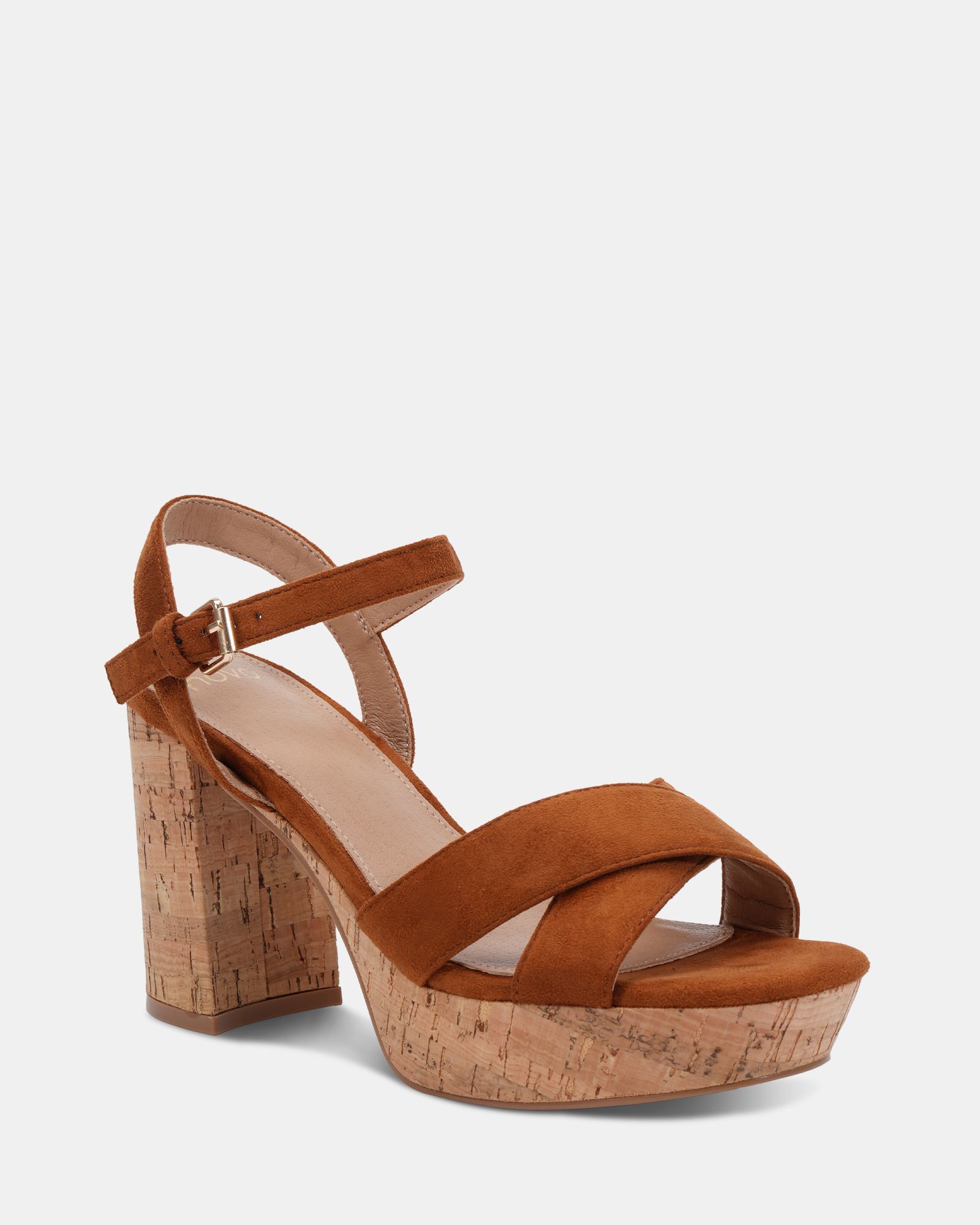 WIDE FIT MADISON Tan Platform Heeled Sandal