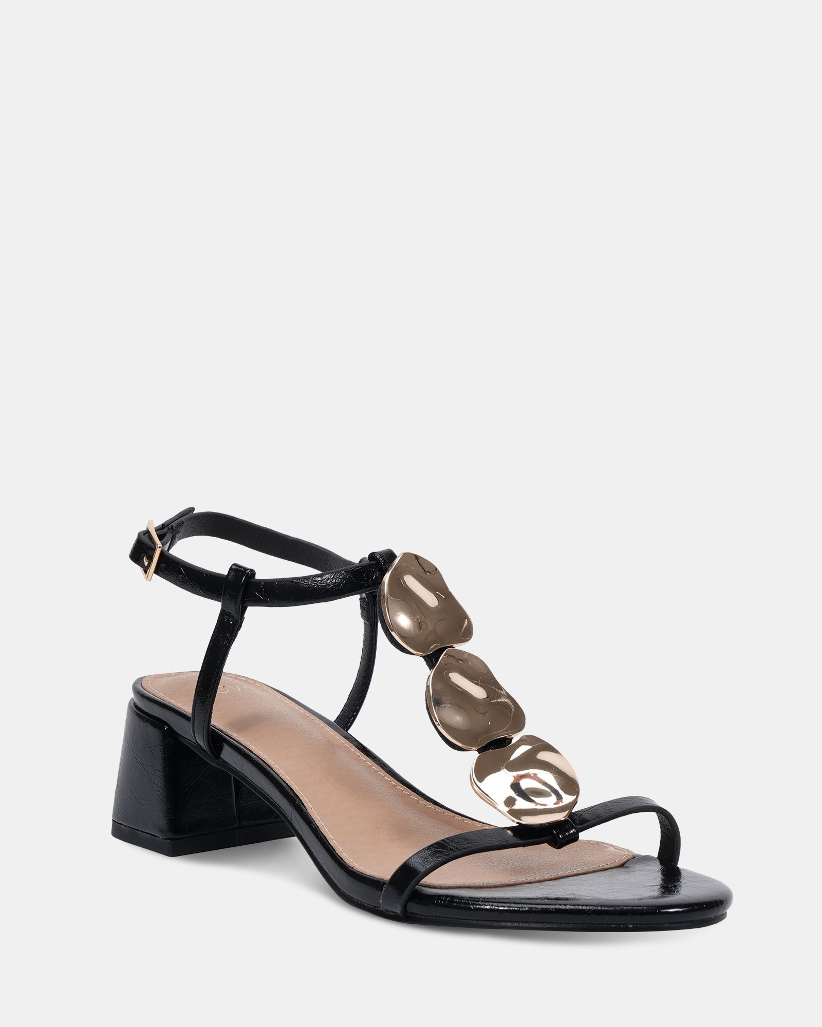 WIDE FIT MAGDA Black Hardware Detail Block Heel Sandal