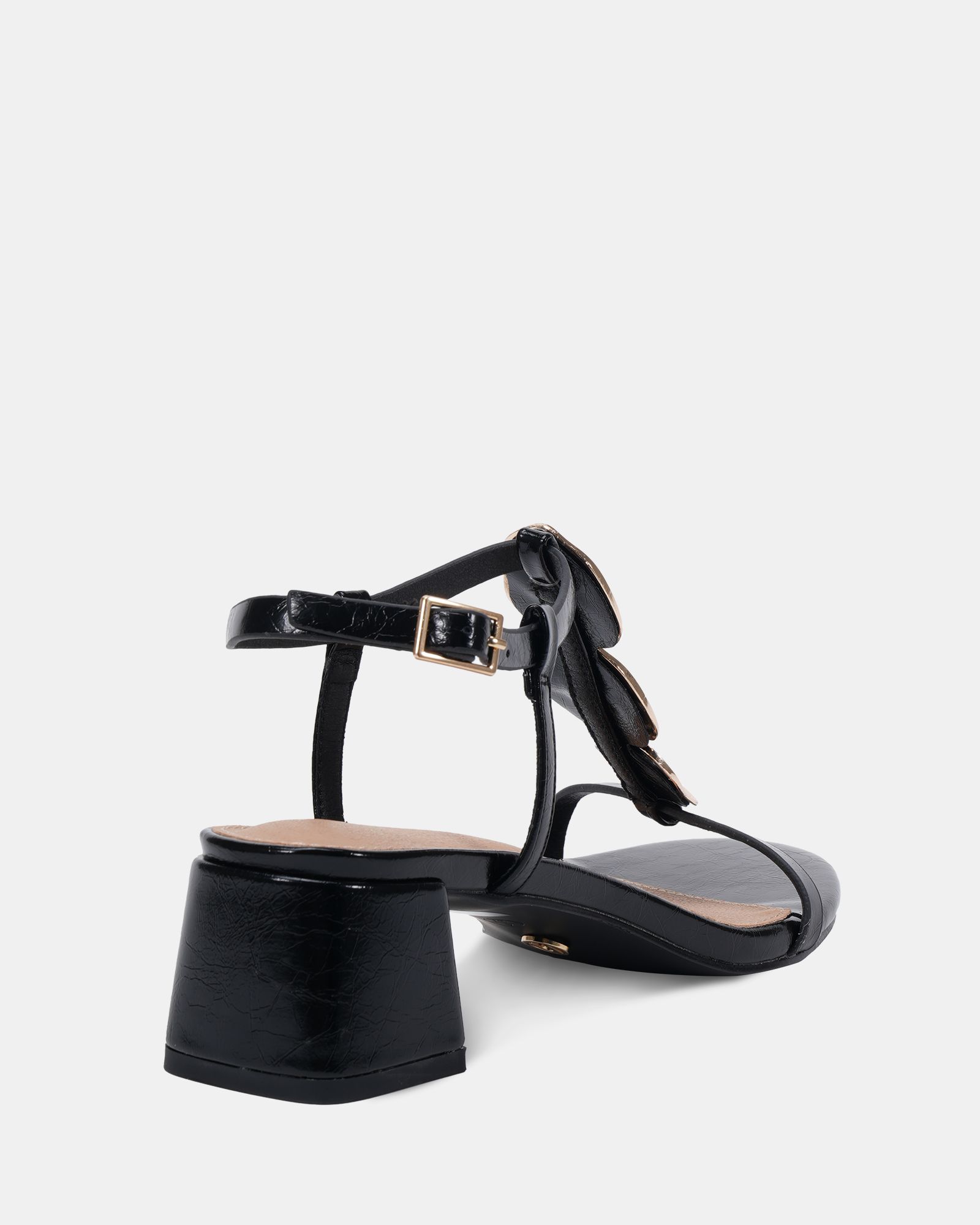 WIDE FIT MAGDA Black Hardware Detail Block Heel Sandal