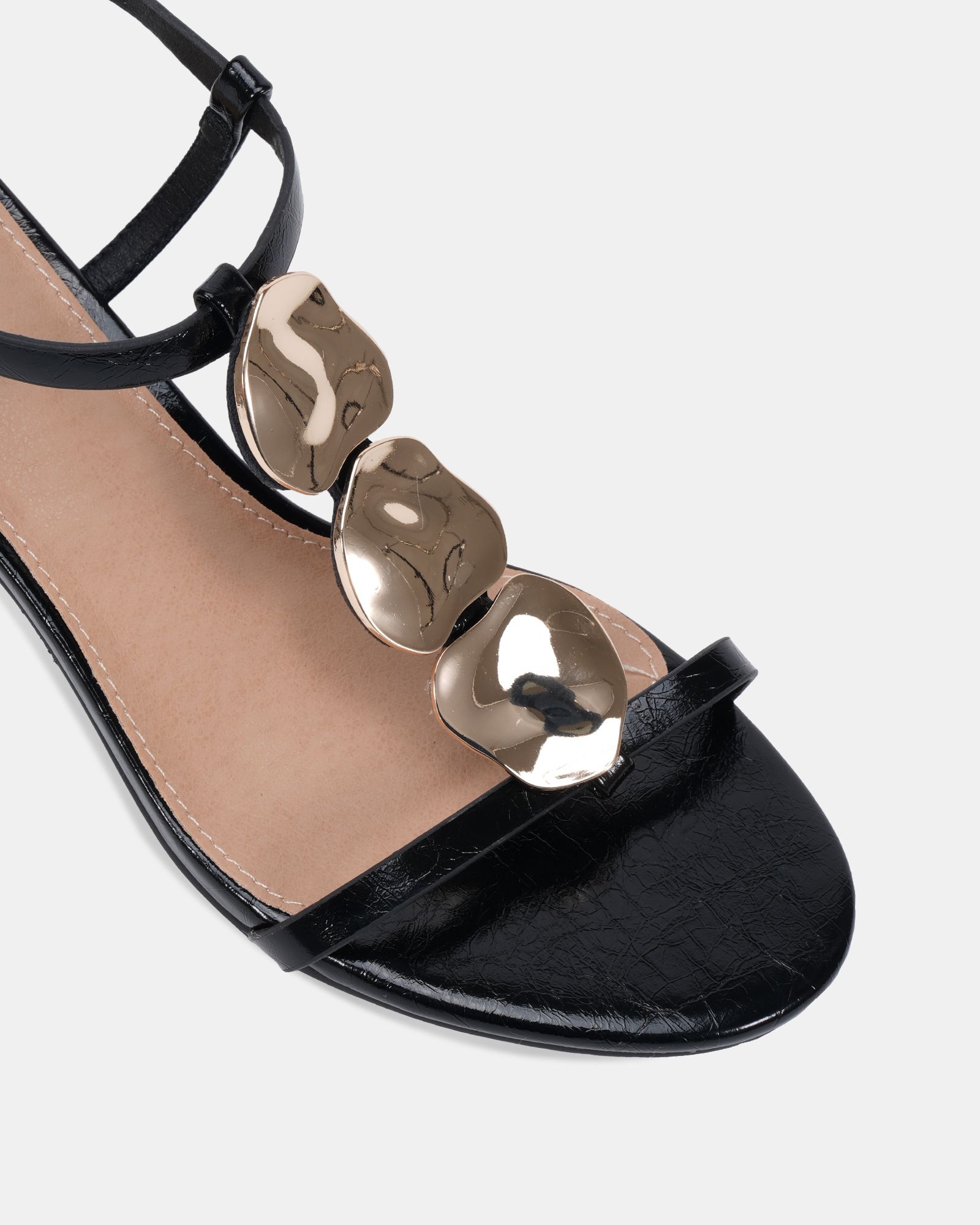 MAGDA Black Hardware Detail Block Heel Sandal