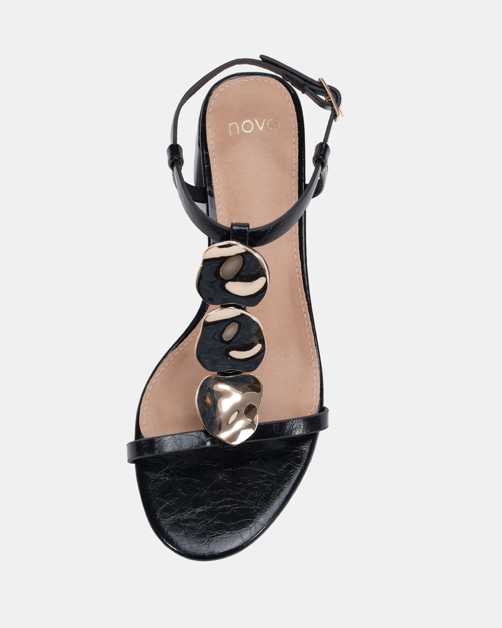 MAGDA Black Hardware Detail Block Heel Sandal