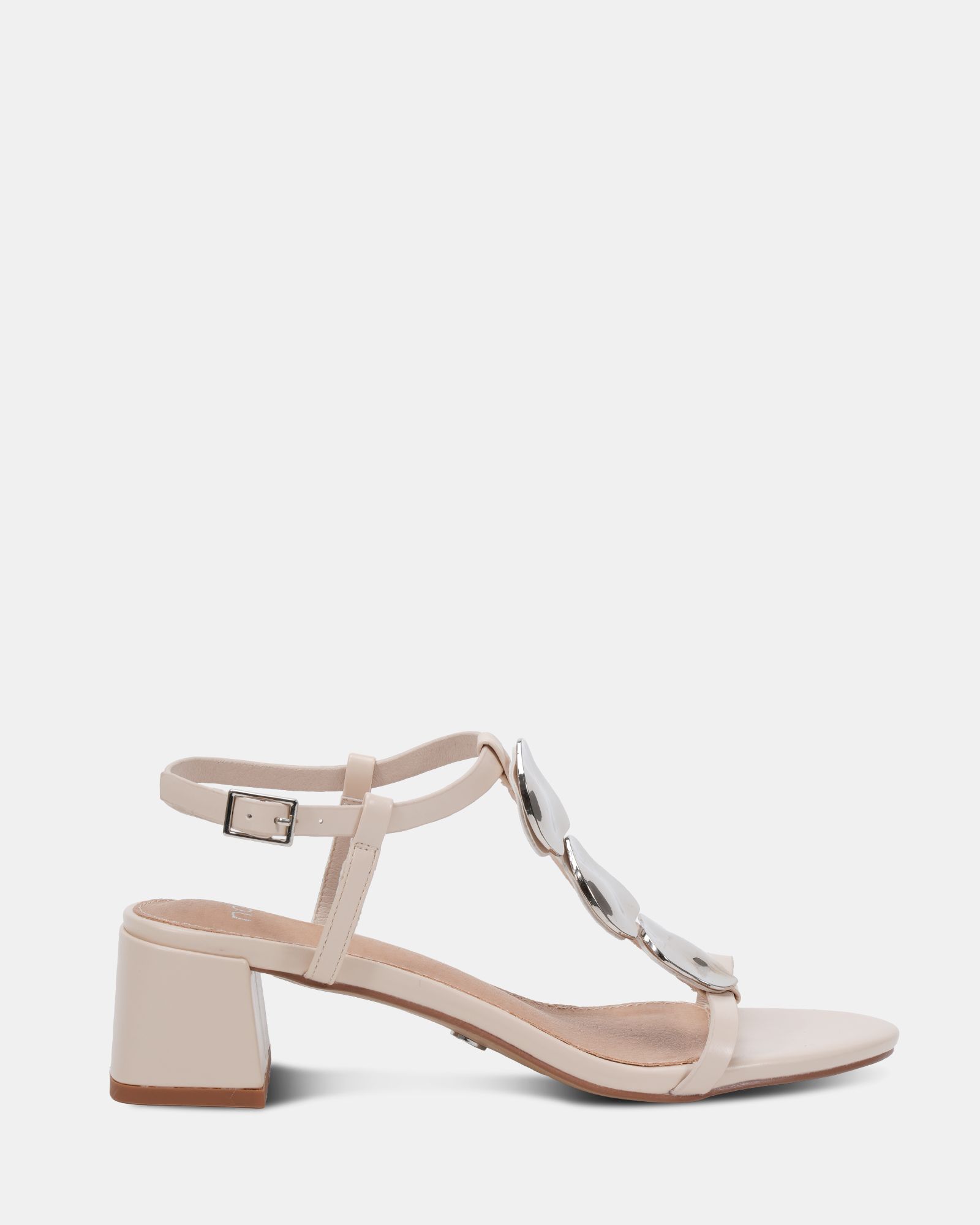 MAGDA Off White Hardware Detail Block Heel Sandal
