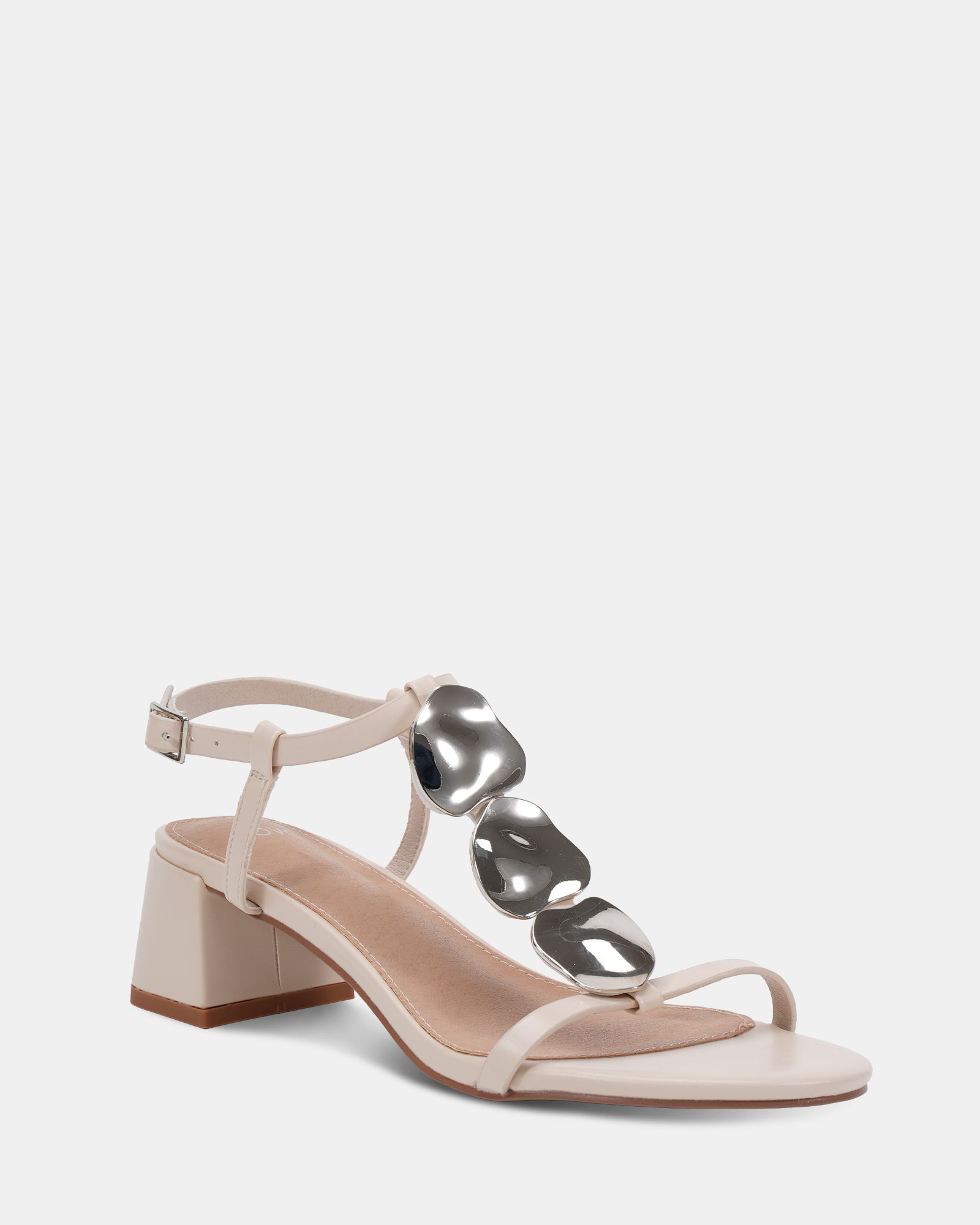 WIDE FIT MAGDA Off White Hardware Detail Block Heel Sandal