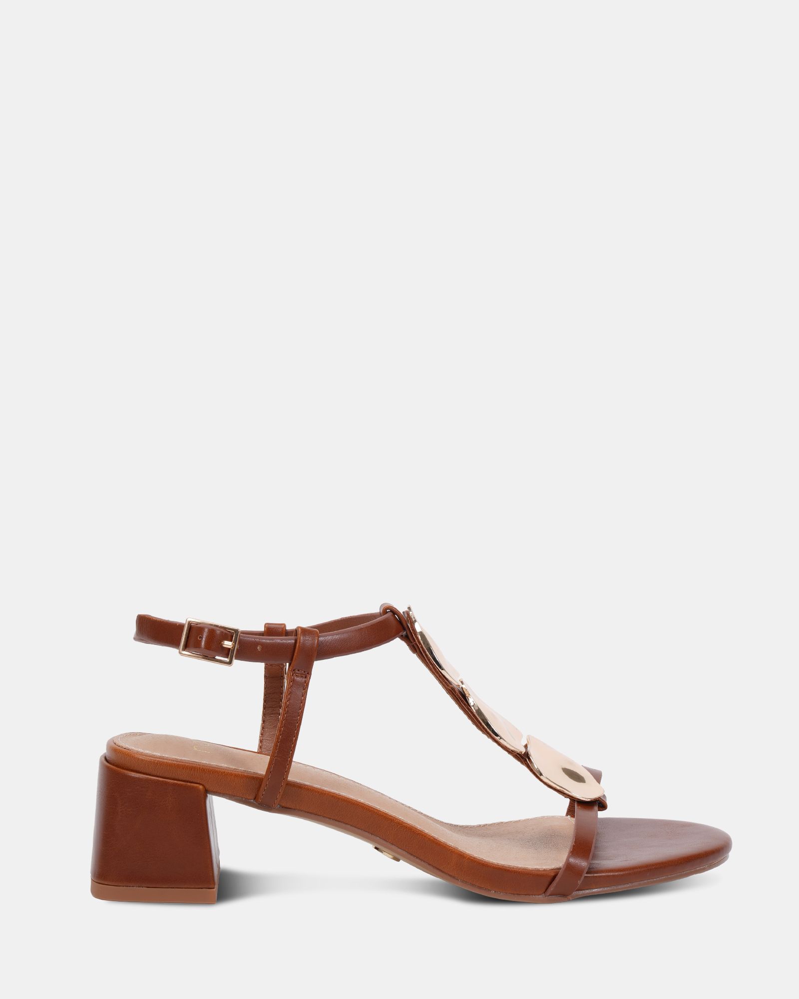WIDE FIT MAGDA Tan Hardware Detail Block Heel Sandal