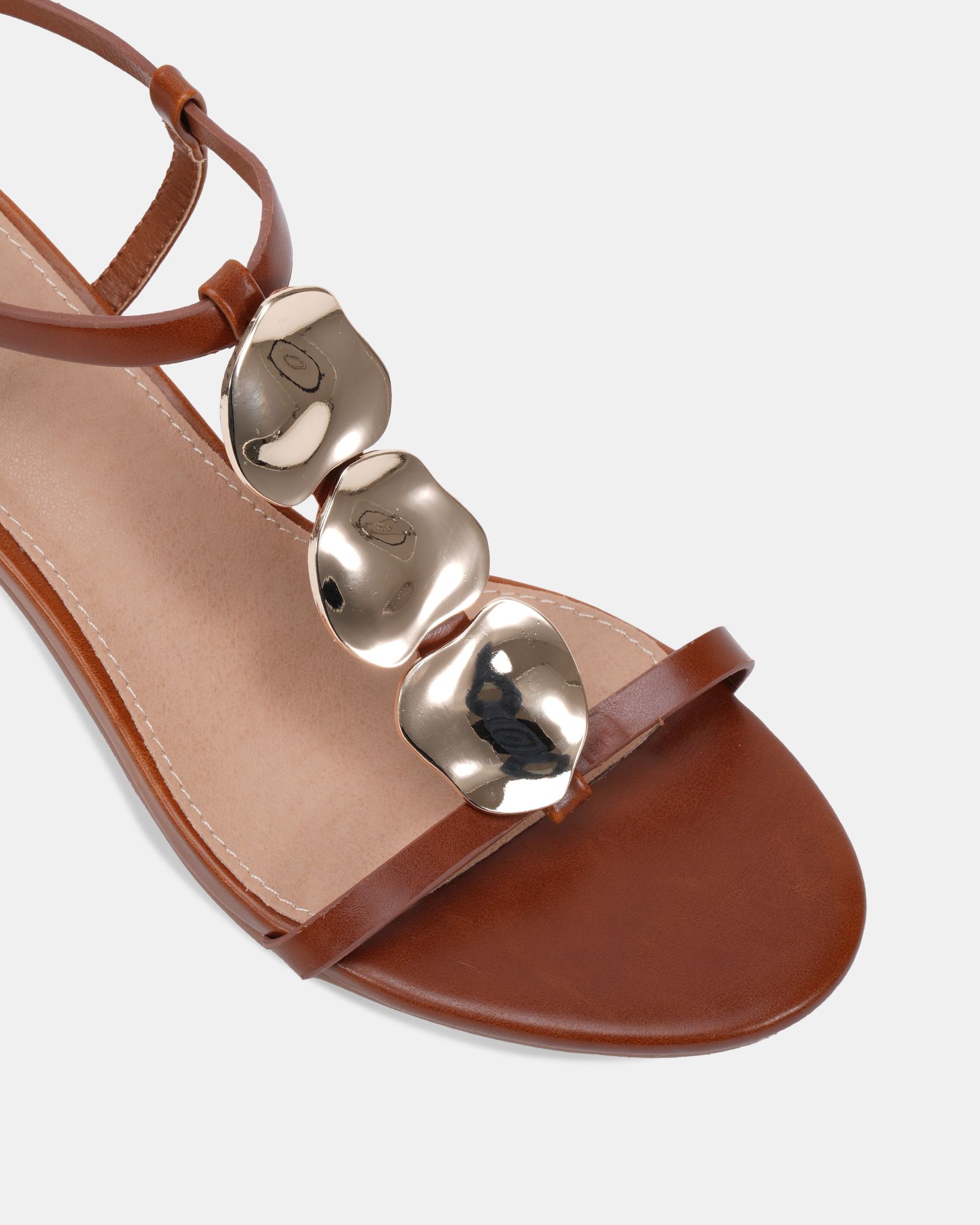 MAGDA Tan Hardware Detail Block Heel Sandal