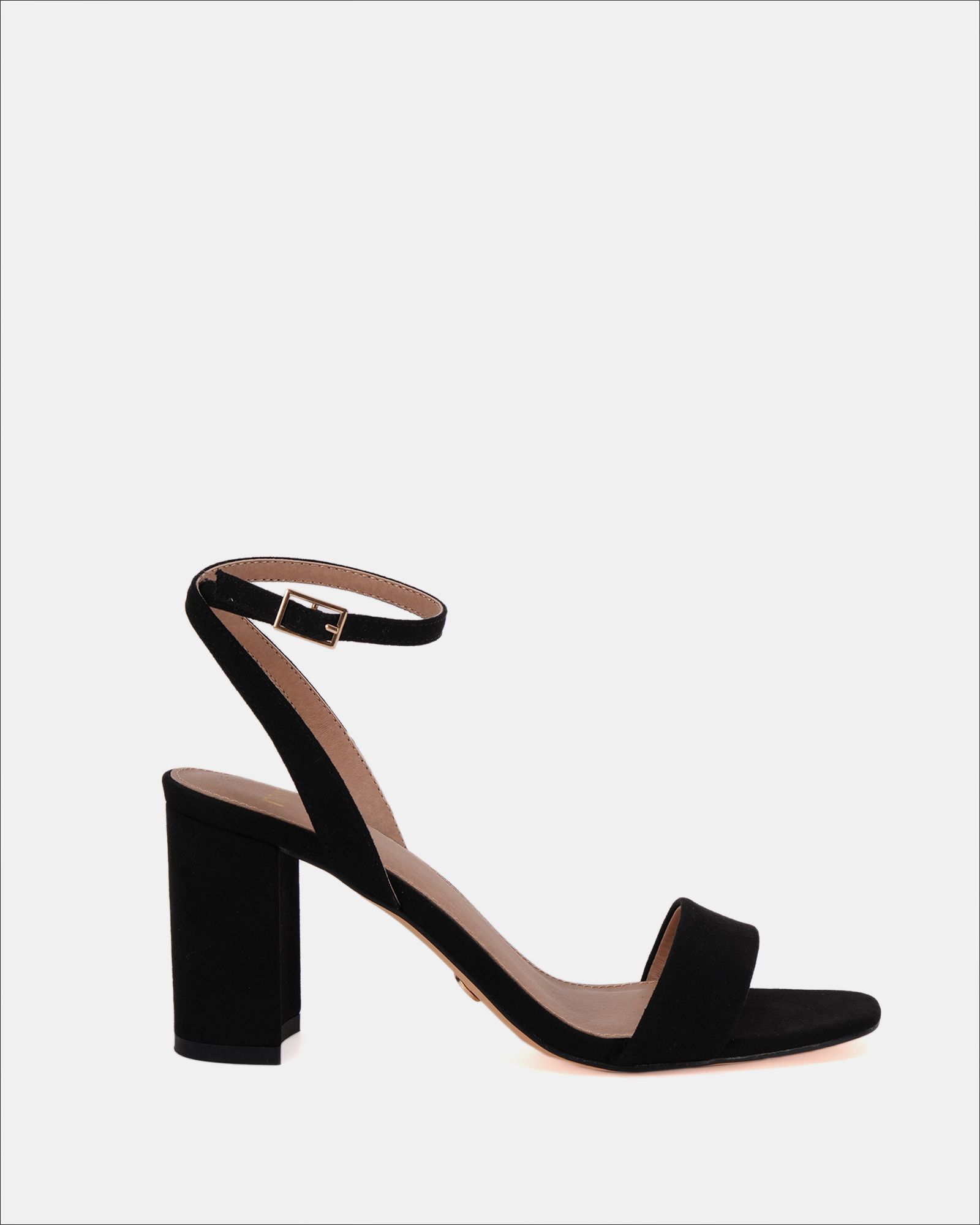 MARTINEZ Black Faux Suede Block Heel Sandal